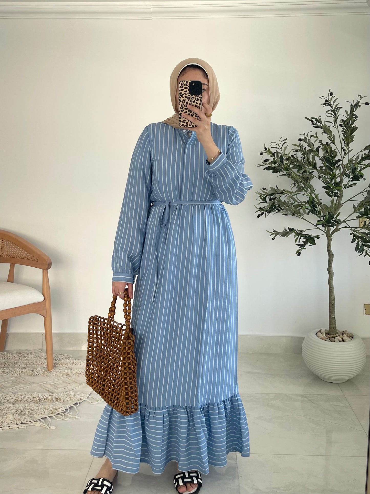 Marine Stripe Dress in Sky blue