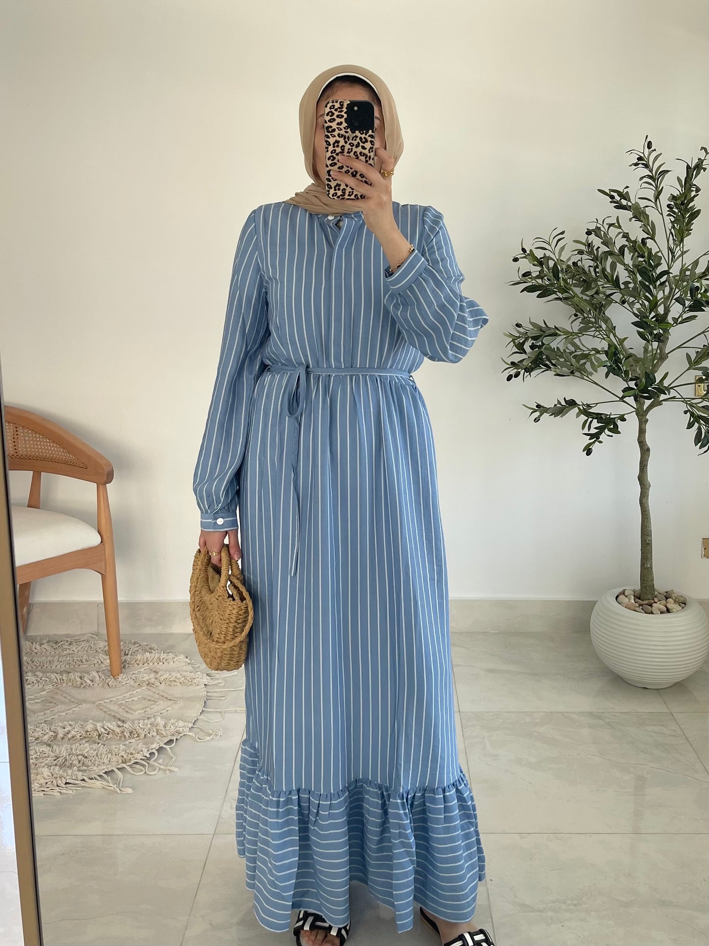 Marine Stripe Dress in Sky blue