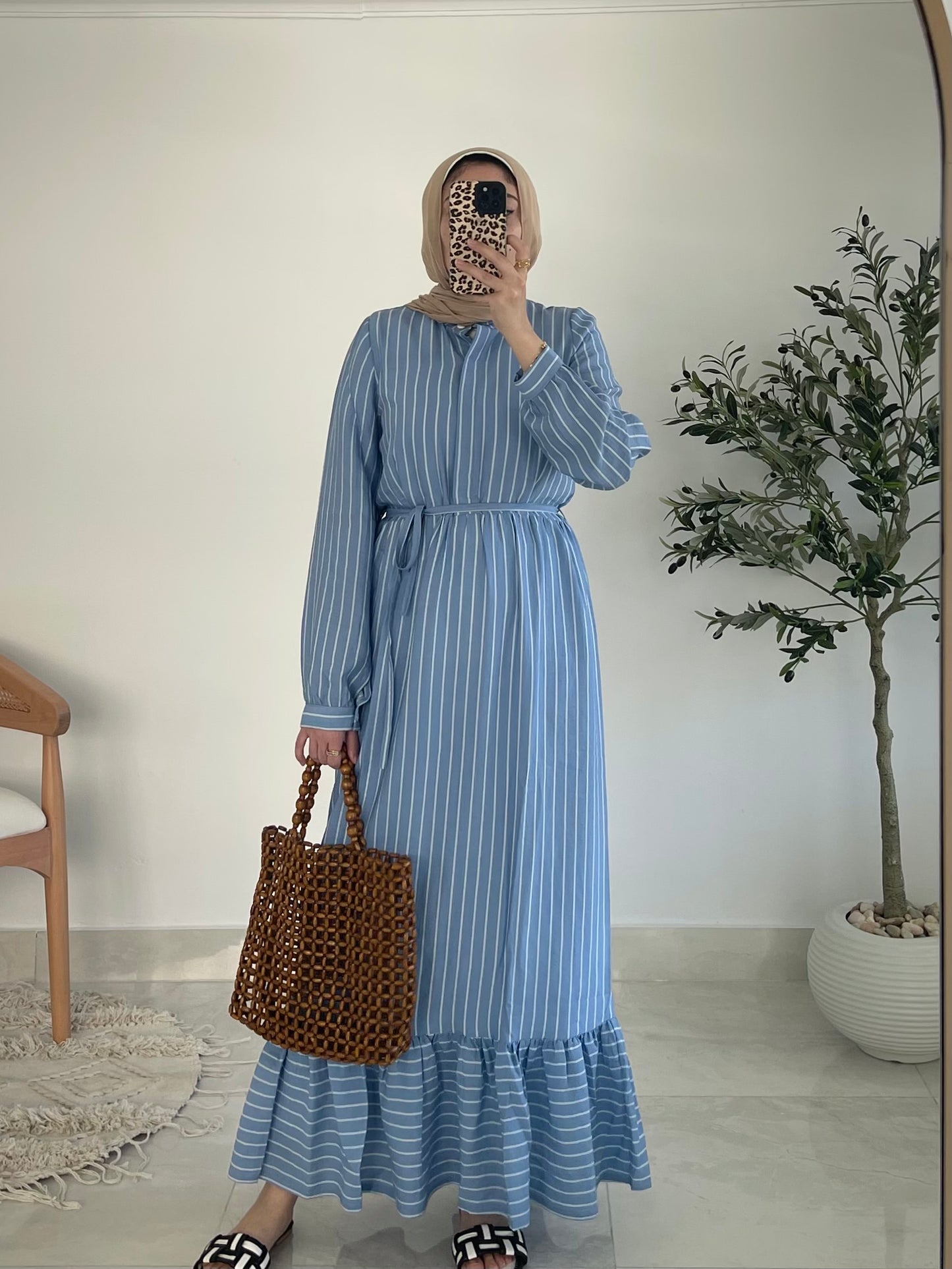 Marine Stripe Dress in Sky blue