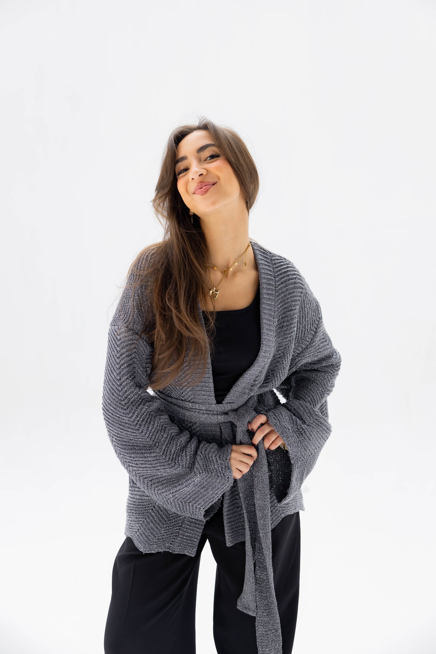 Rosalie Knit Cardigan in Shimmer Gray