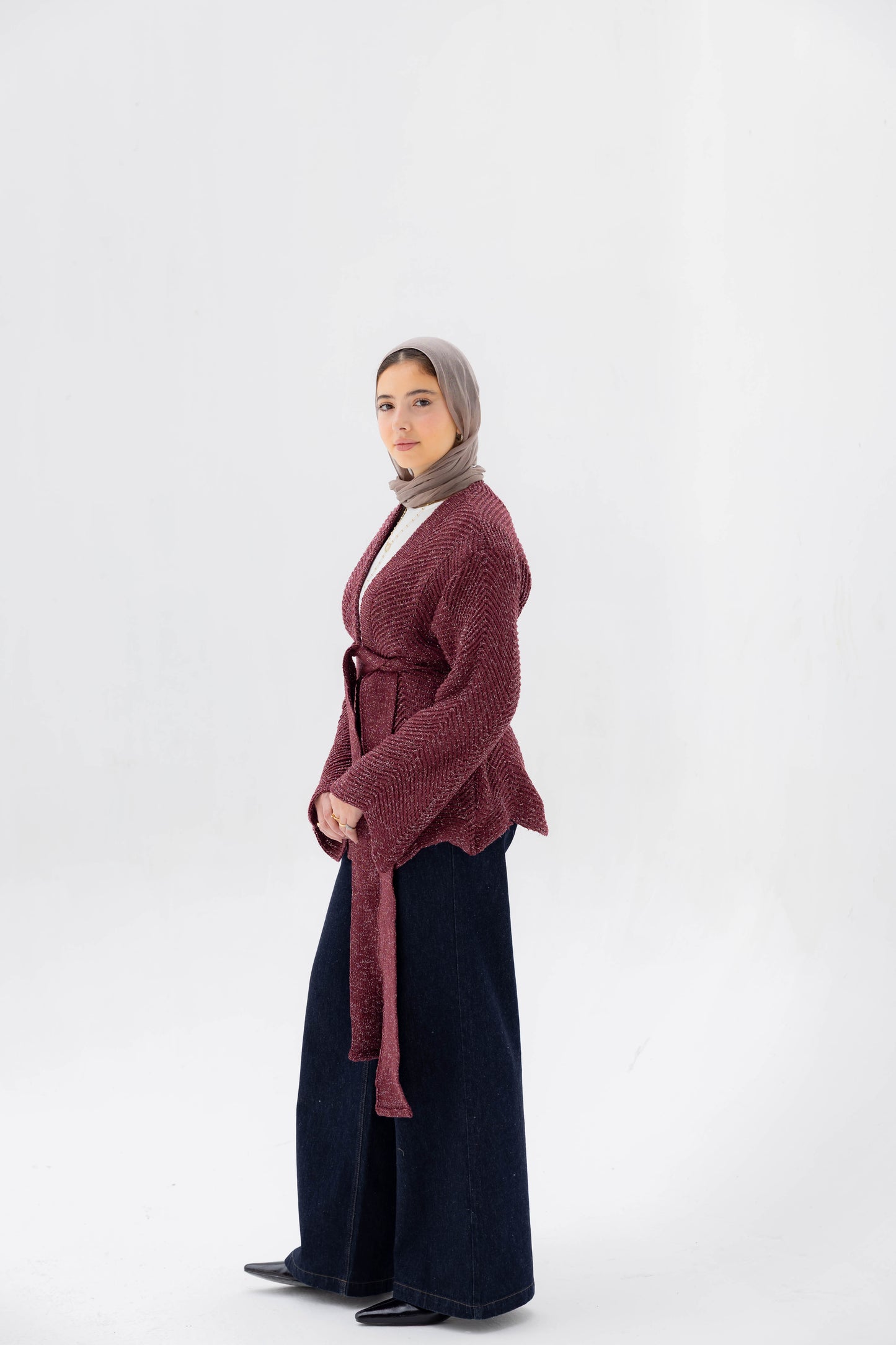 Rosalie Knit Cardigan in Shimmer Cherry