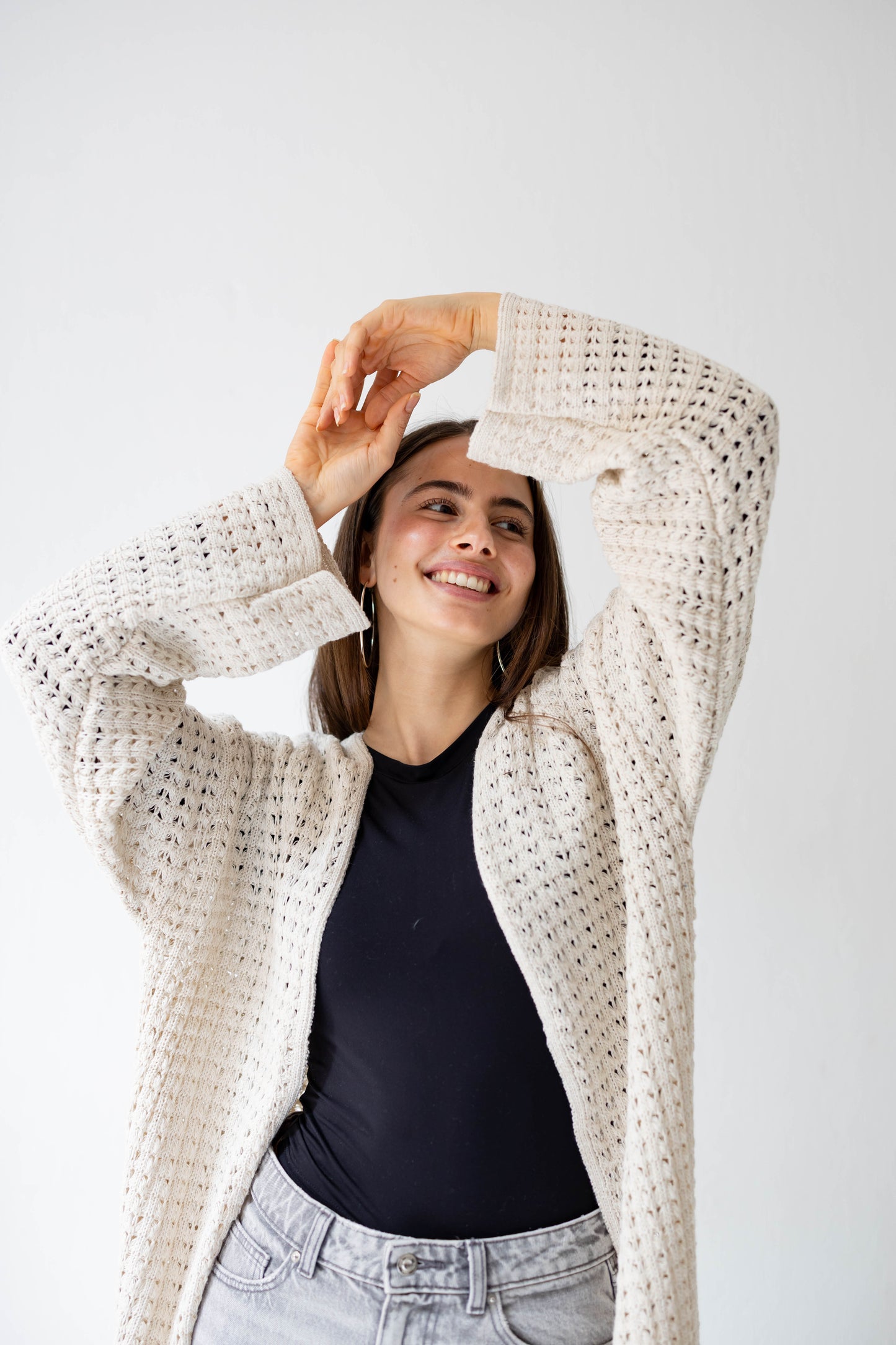 Boho Fringed Cardigan in Oat
