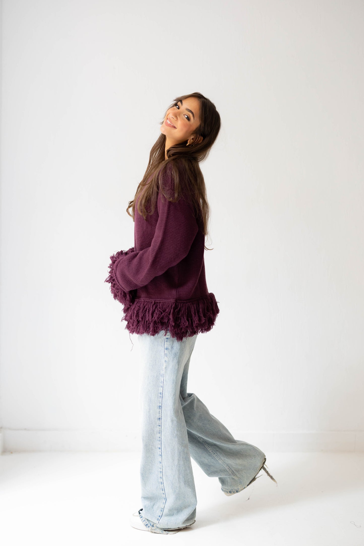 Twirl Fringed Jacket in Burgundy