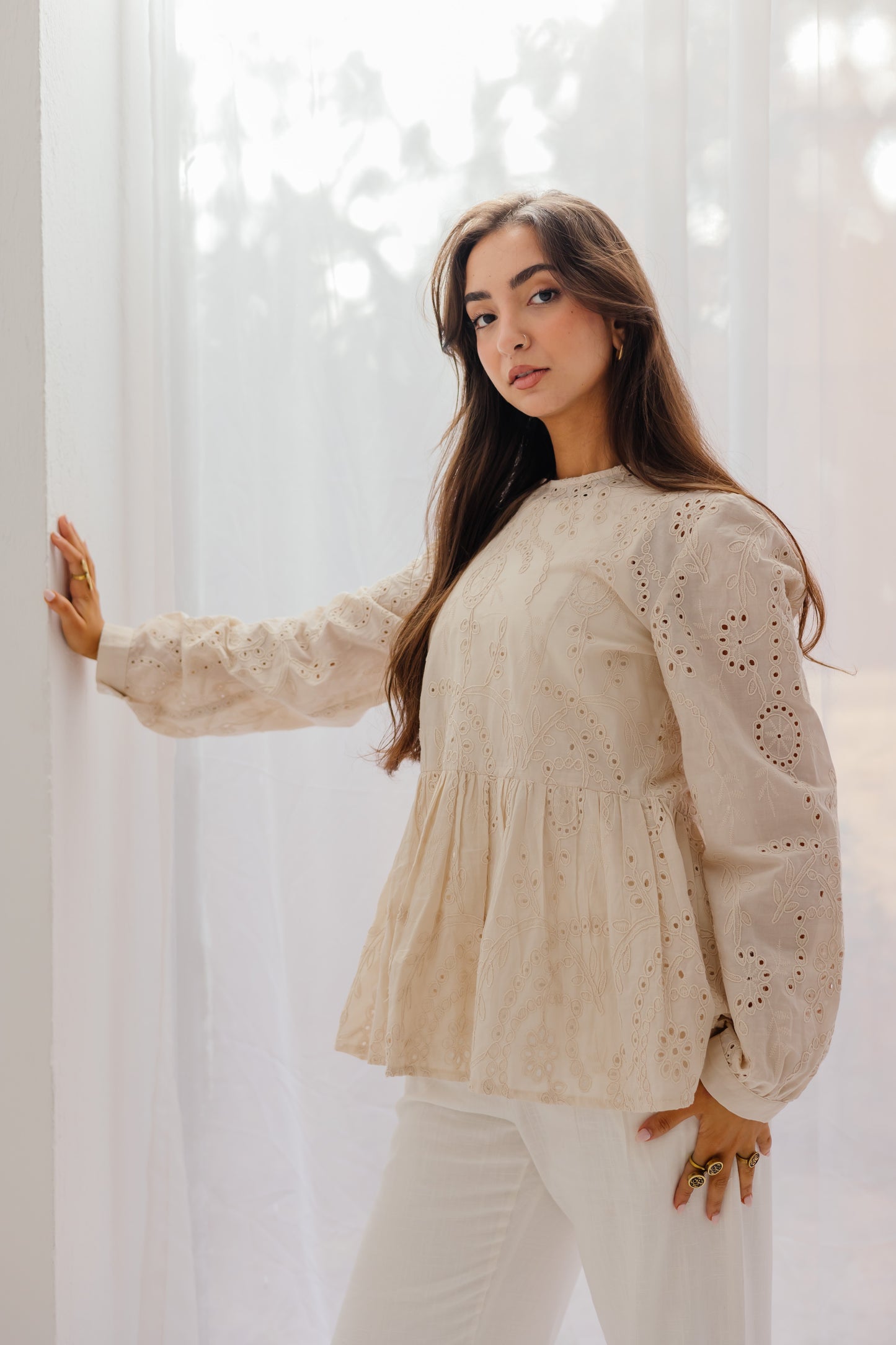 Summer Blossom Blouse in Beige