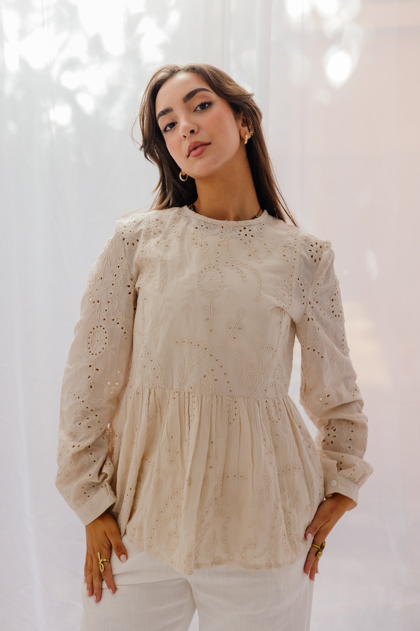 Summer Blossom Blouse in Beige