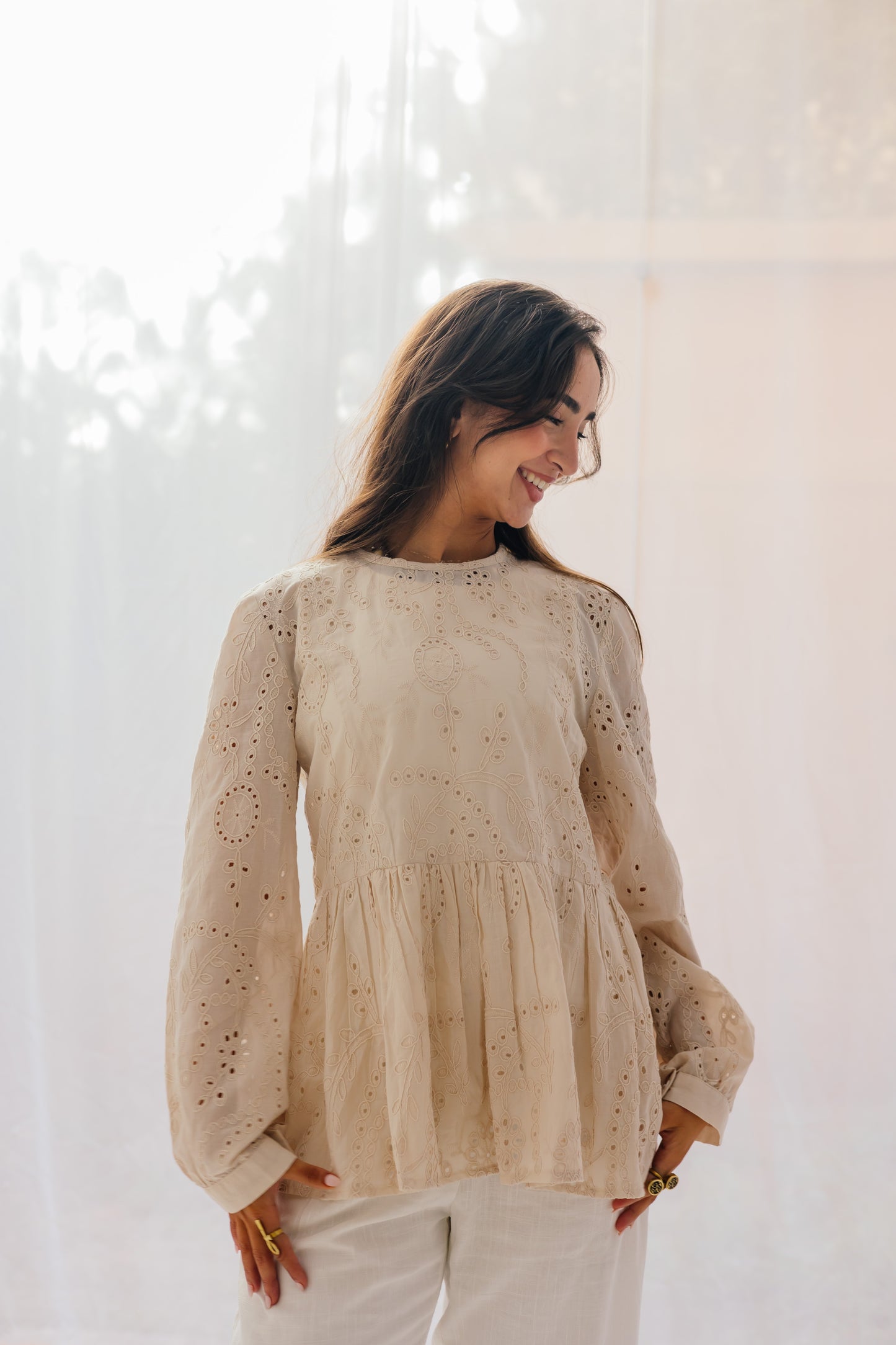 Summer Blossom Blouse in Beige