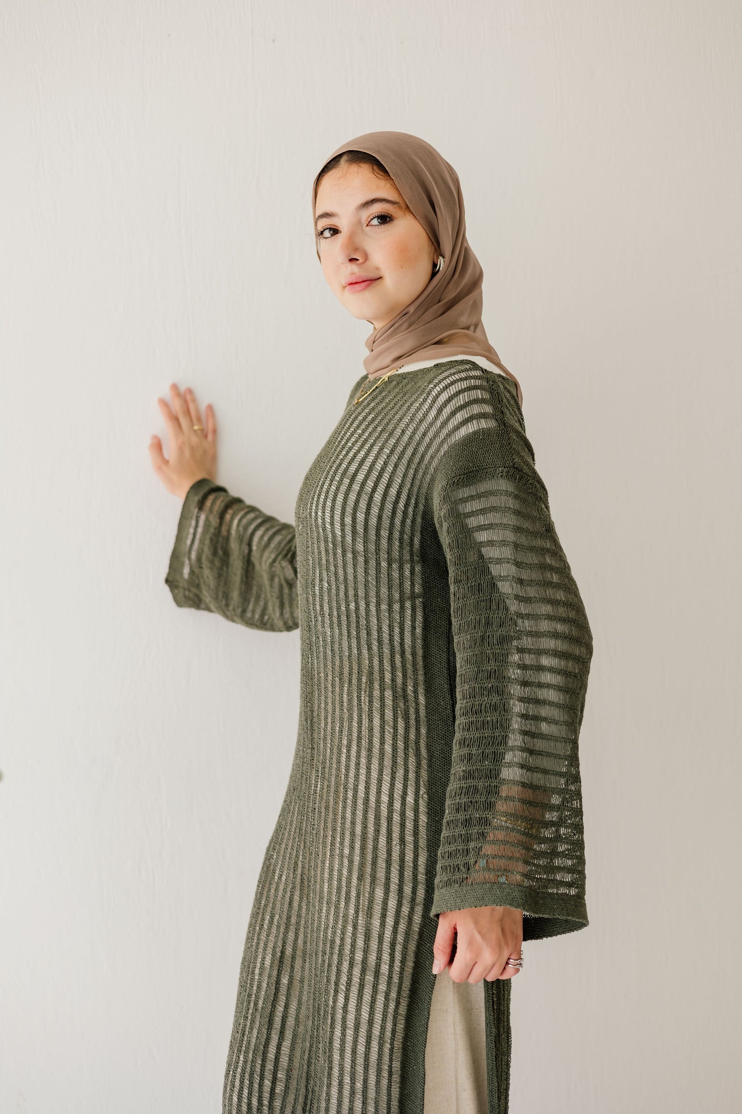 Boho Crochet Dress in Olive