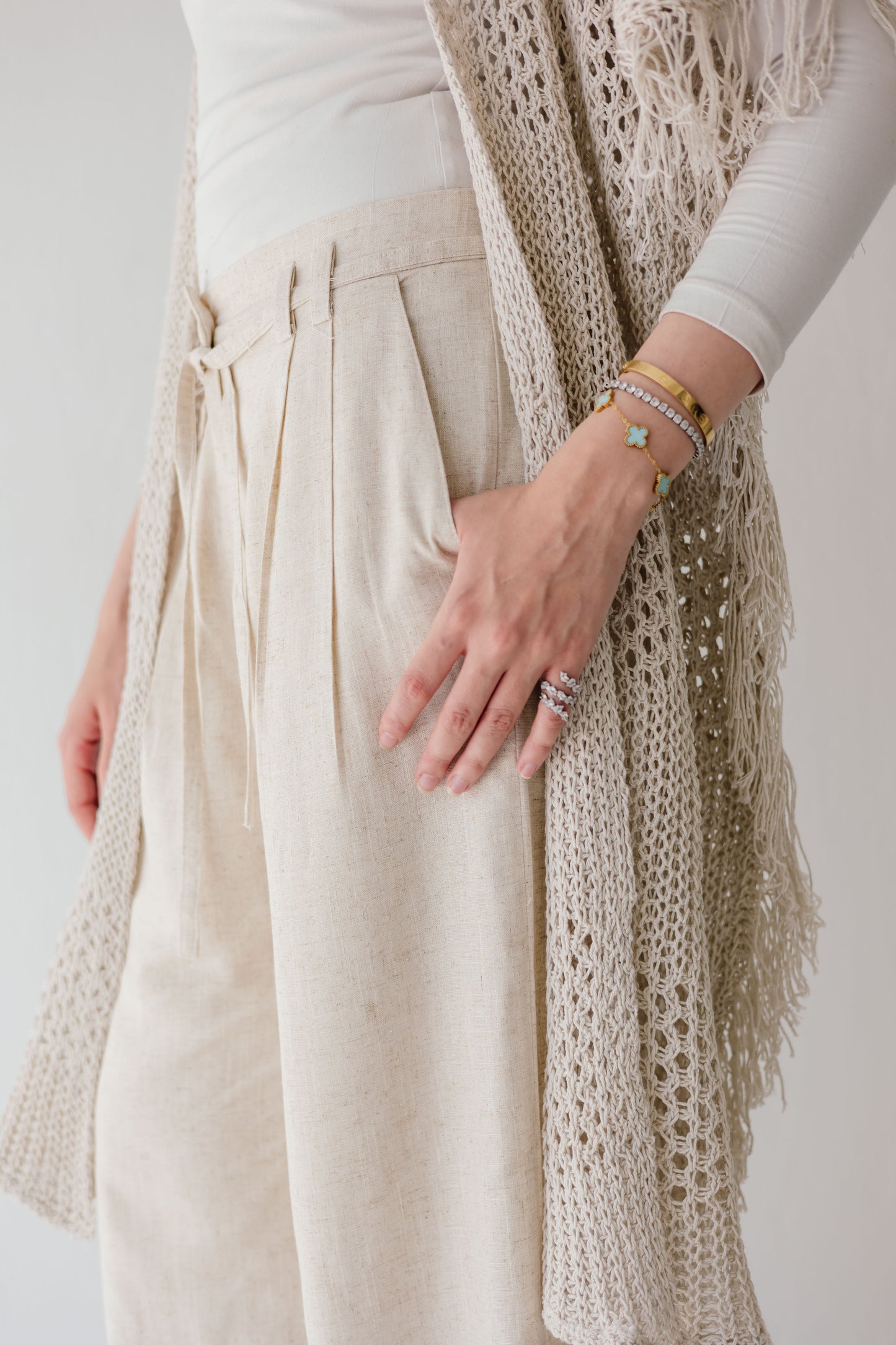 Crochet Fringed Cardigan in Oat
