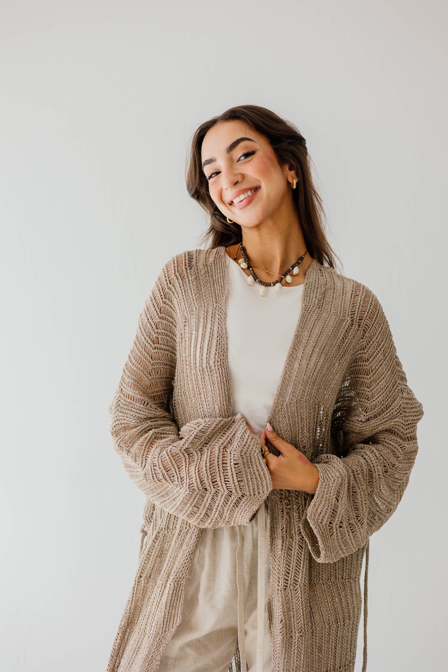 KnotWave Cardigan in Shimmer Tan