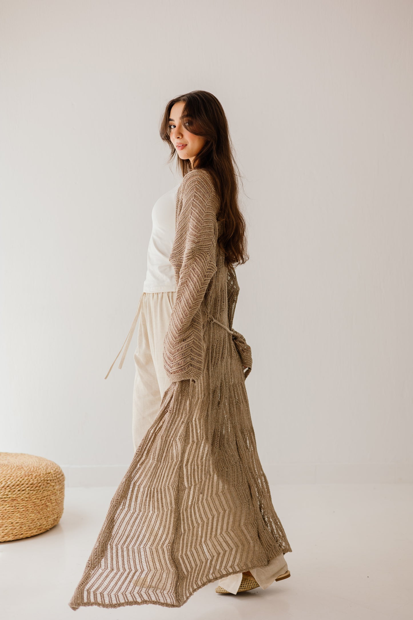 KnotWave Cardigan in Shimmer Tan