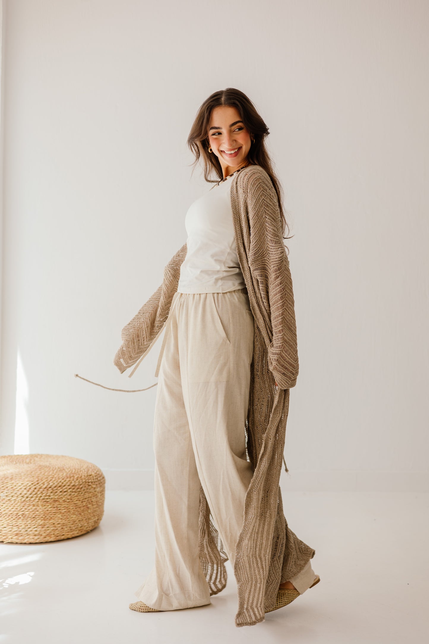 KnotWave Cardigan in Shimmer Tan