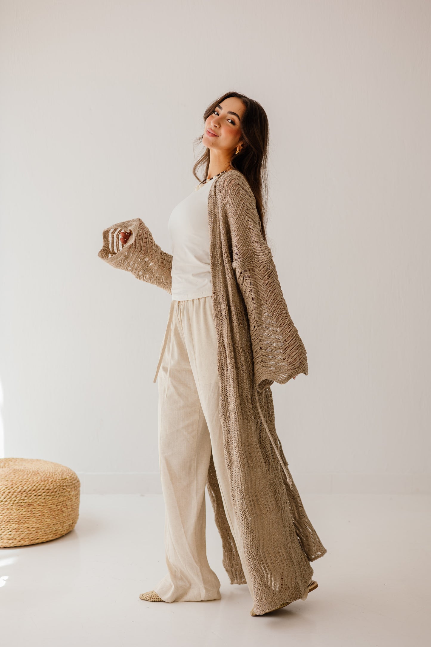 KnotWave Cardigan in Shimmer Tan