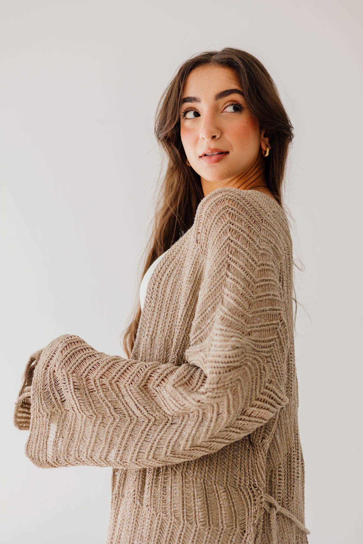 KnotWave Cardigan in Shimmer Tan