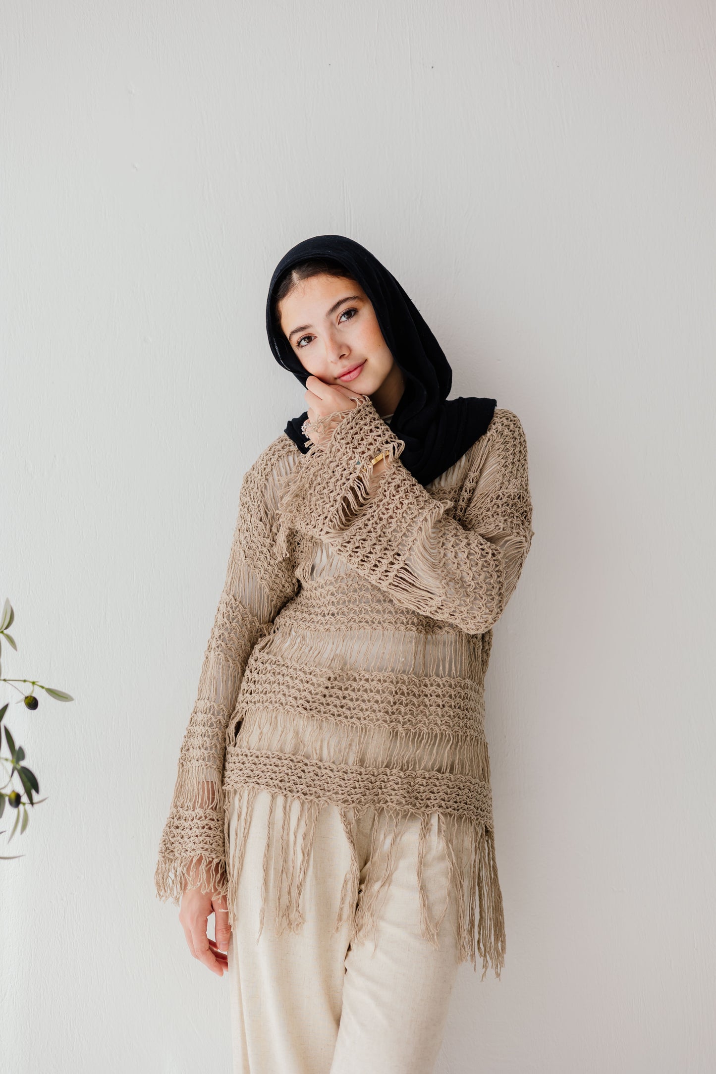 Sahara Fringed Top in Tan