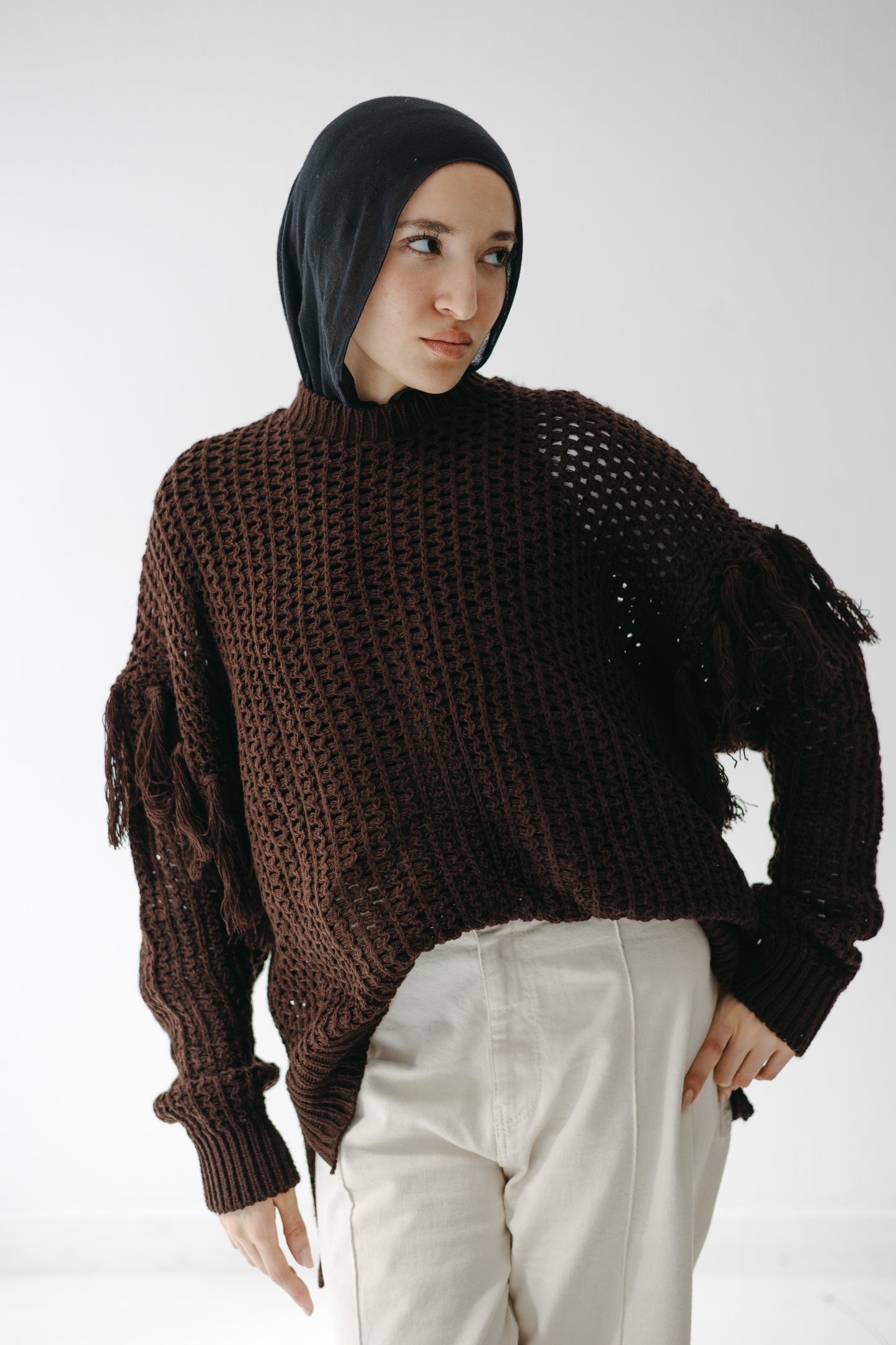 The Fringed Flow Knit in Cocoa