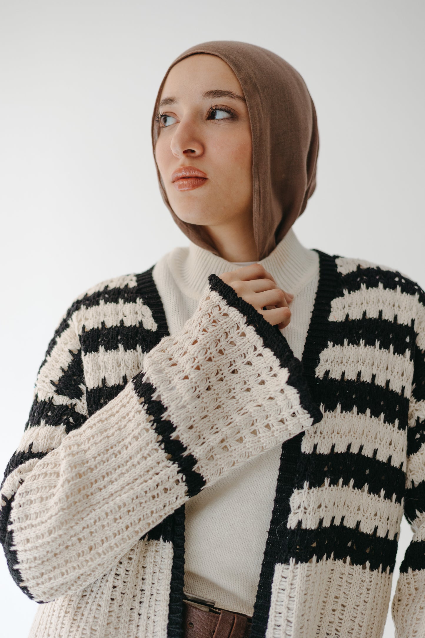 The Striped Knit Cardigan in Cream