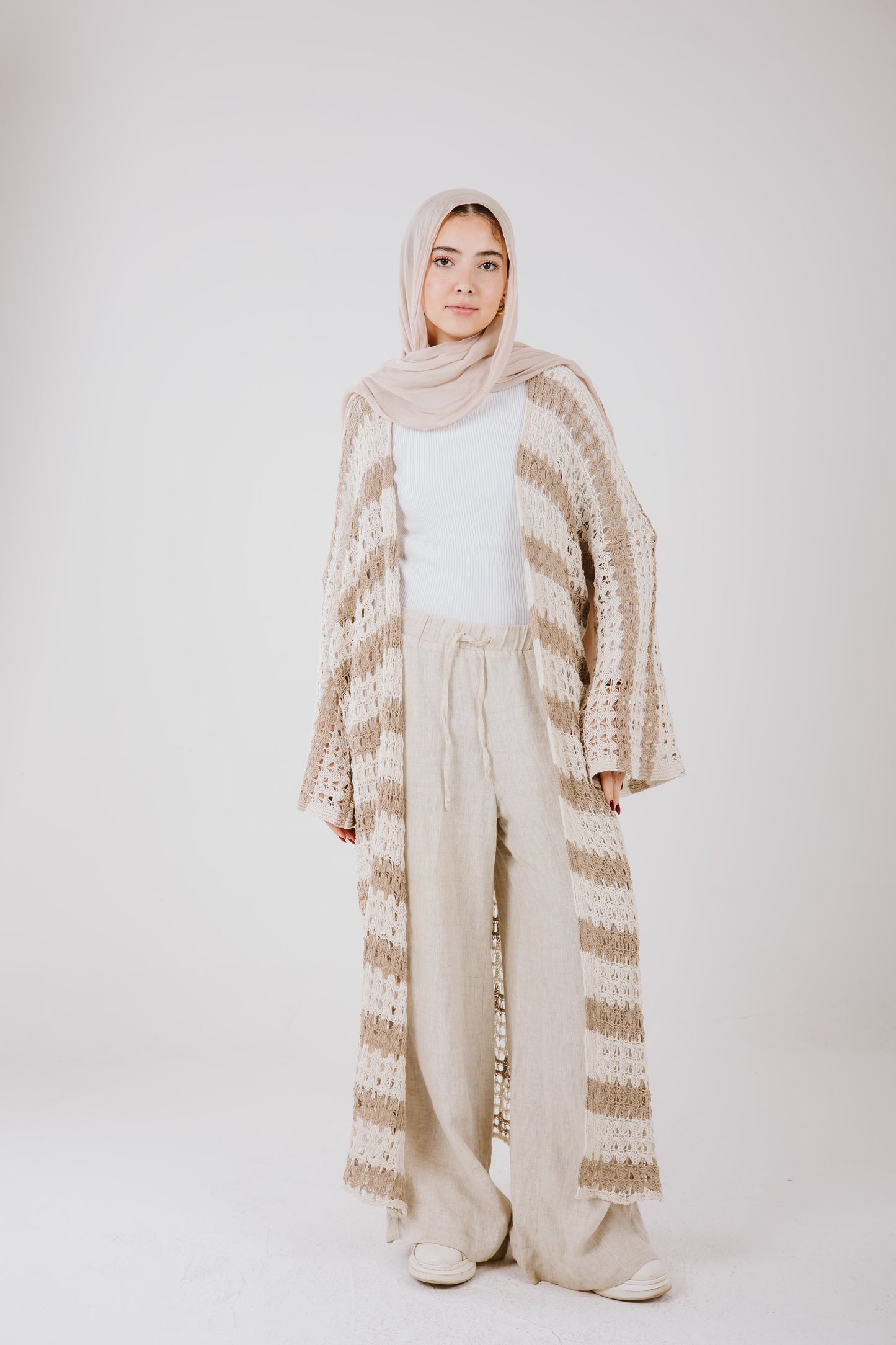 Horizon Striped Cardigan in Beige