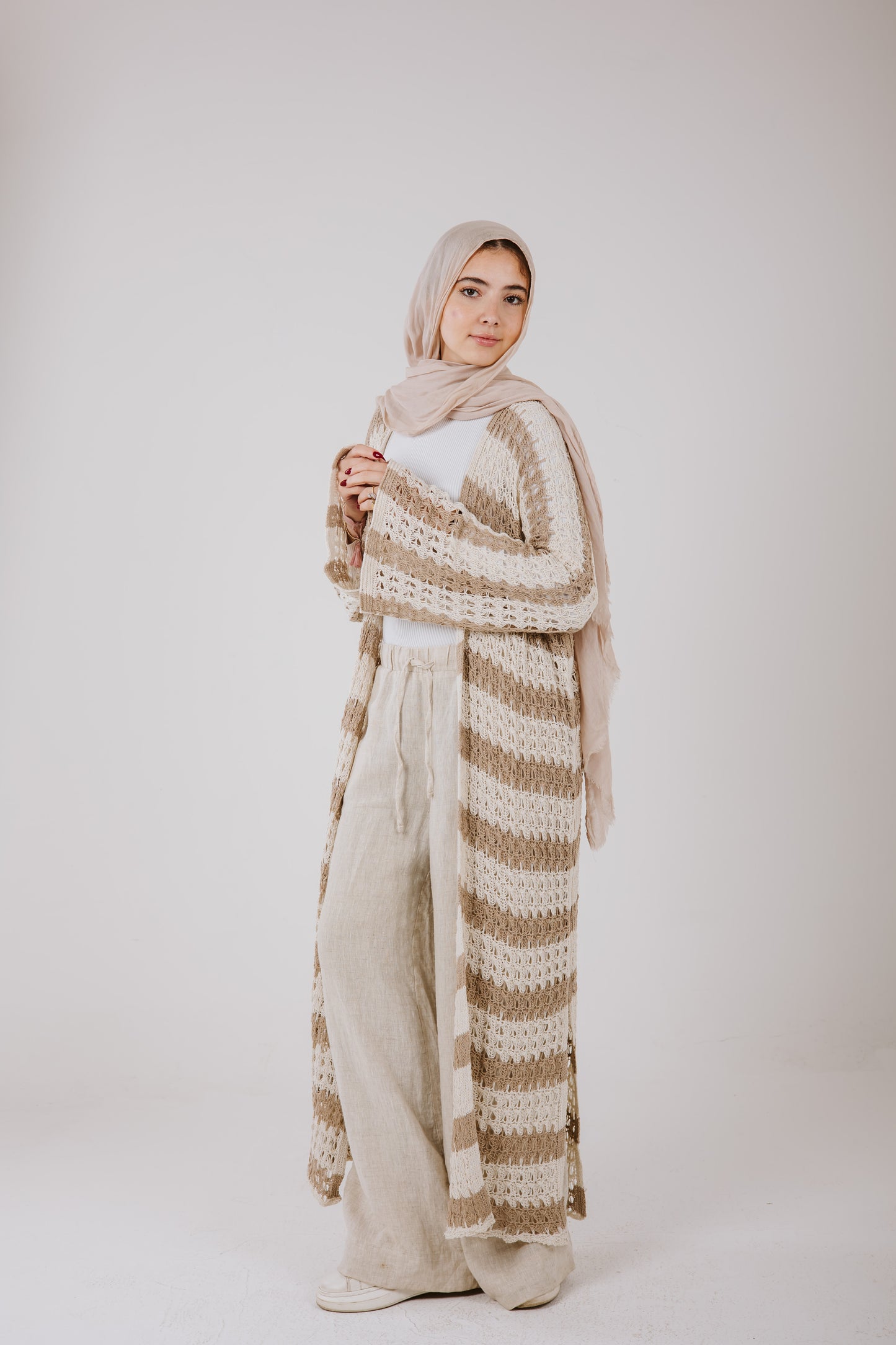 Horizon Striped Cardigan in Beige