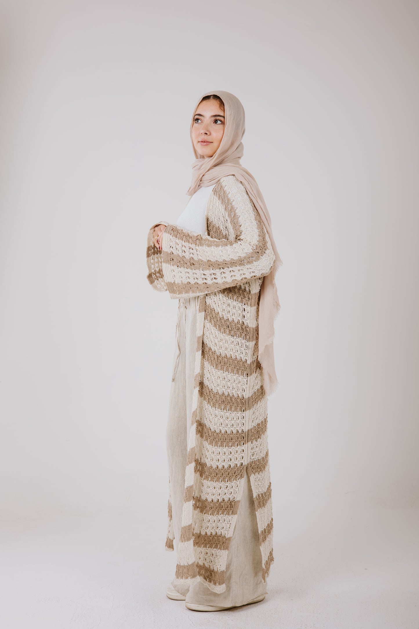 Horizon Striped Cardigan in Beige