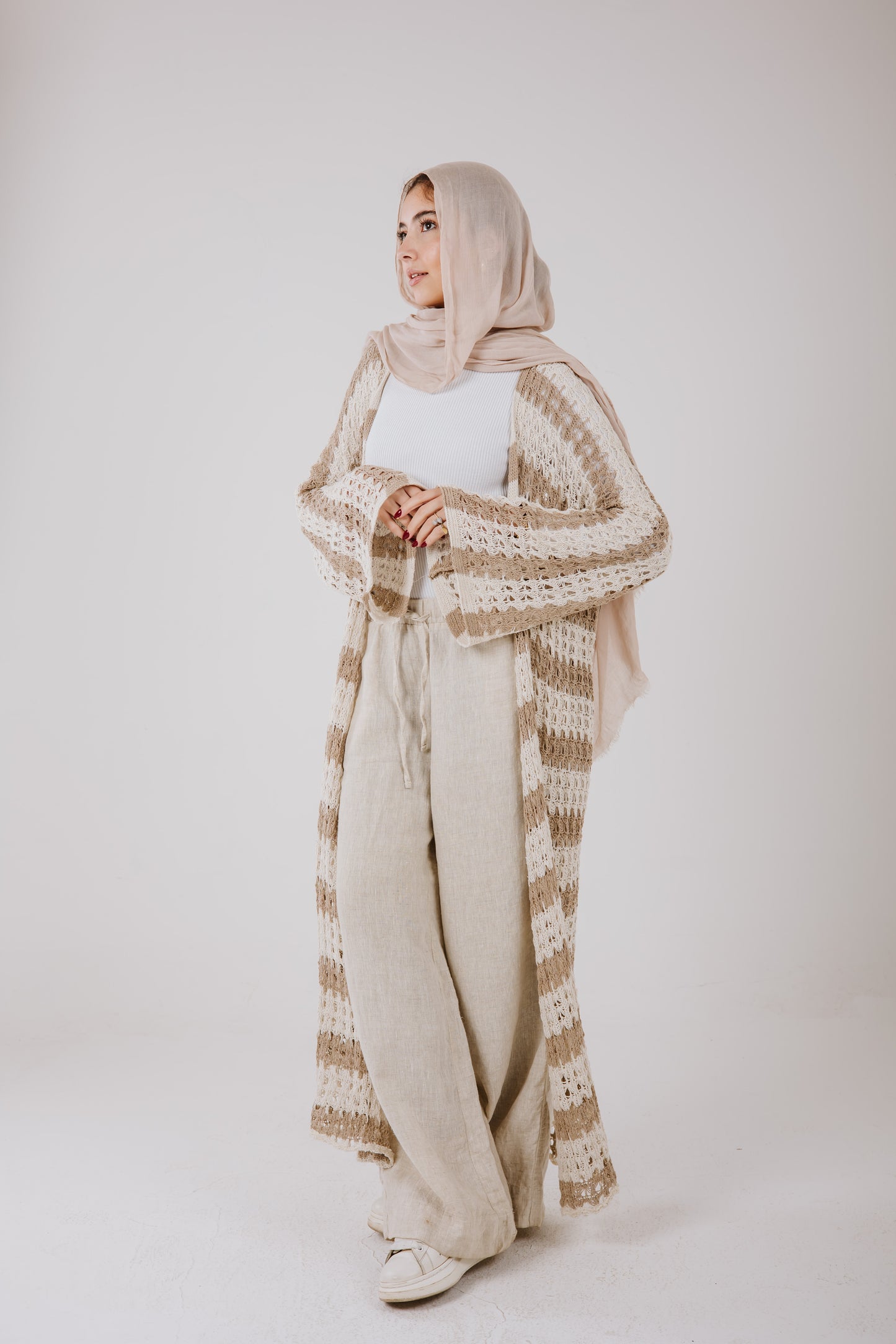 Horizon Striped Cardigan in Beige