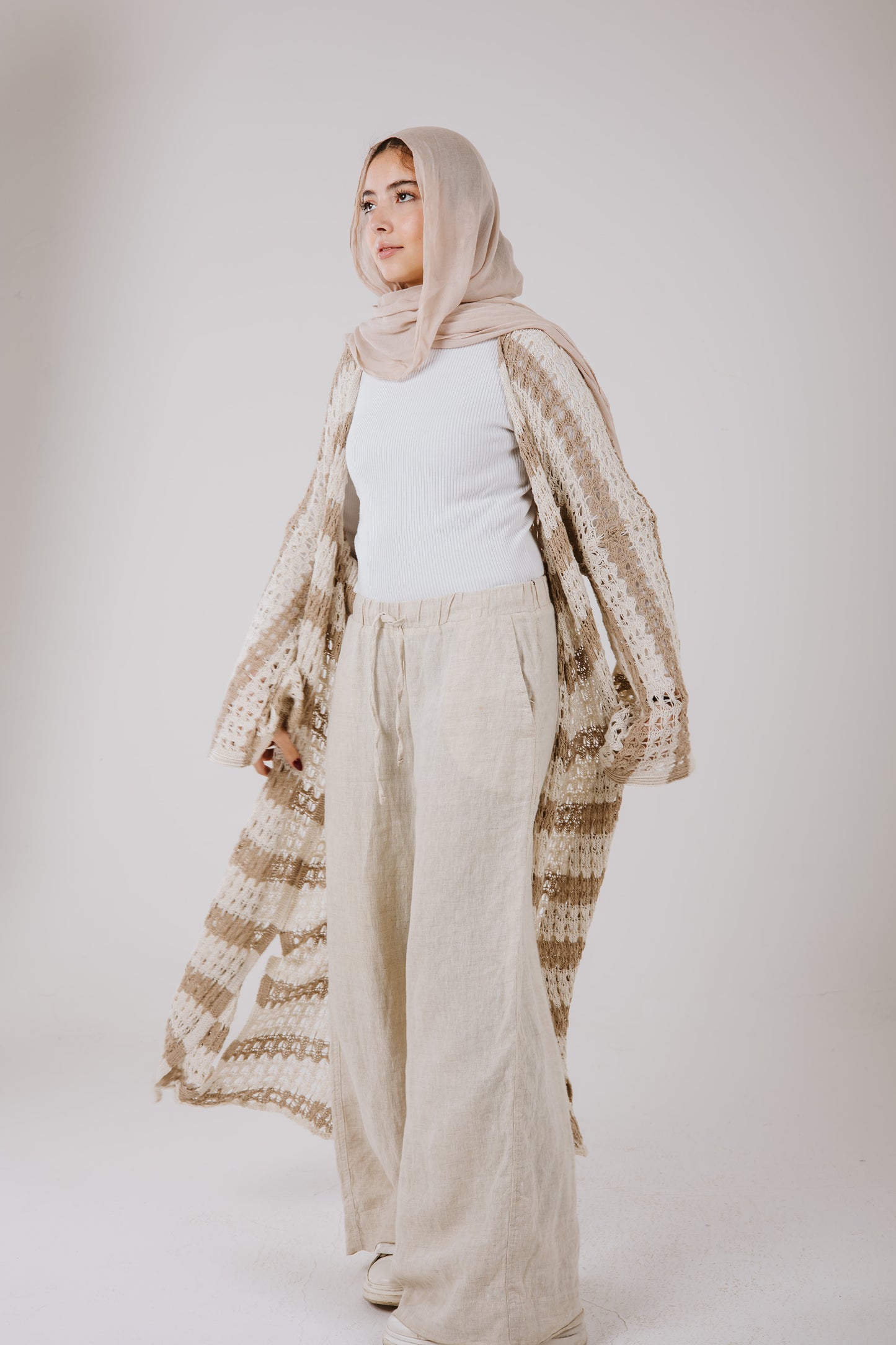 Horizon Striped Cardigan in Beige