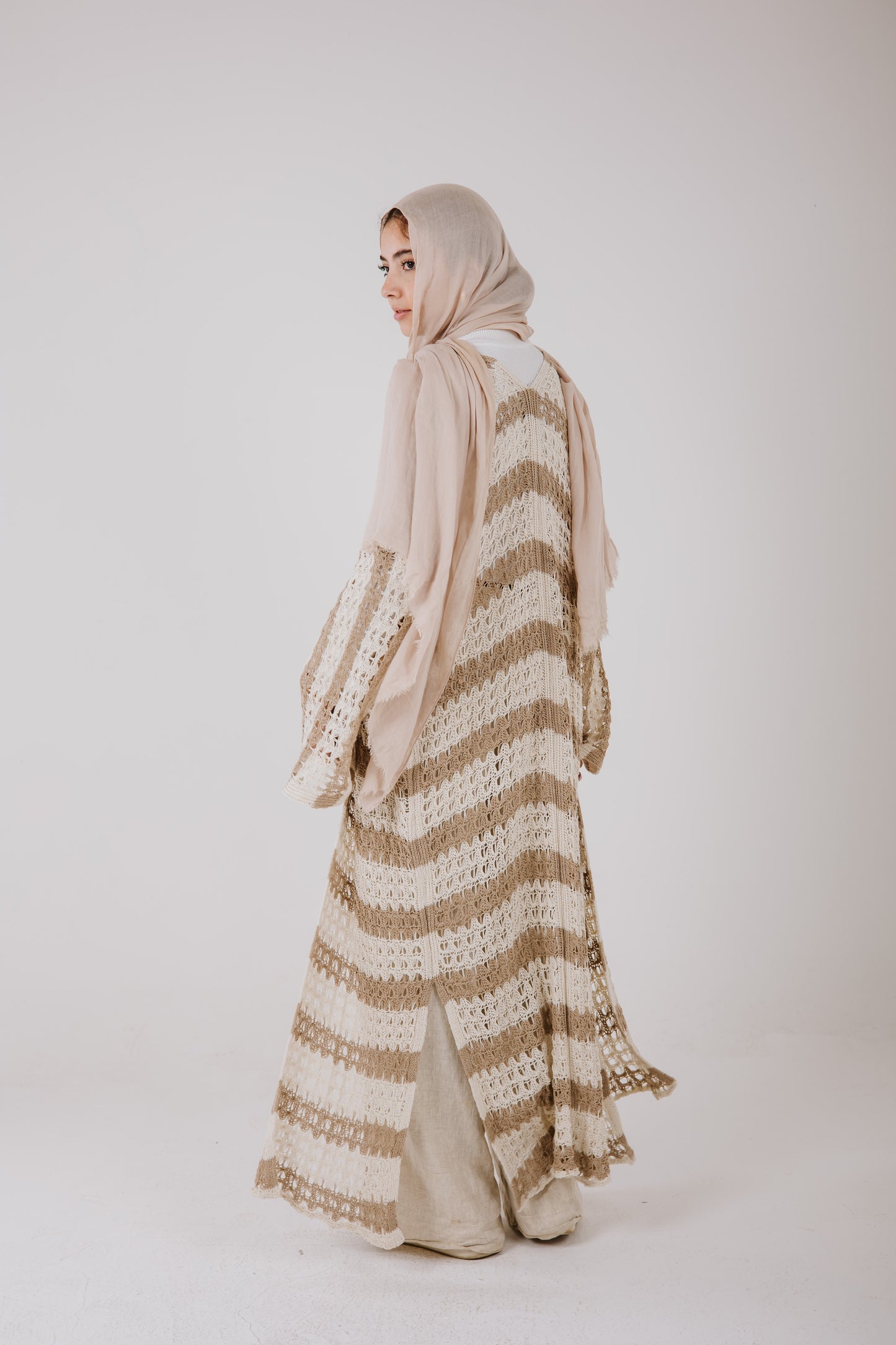 Horizon Striped Cardigan in Beige