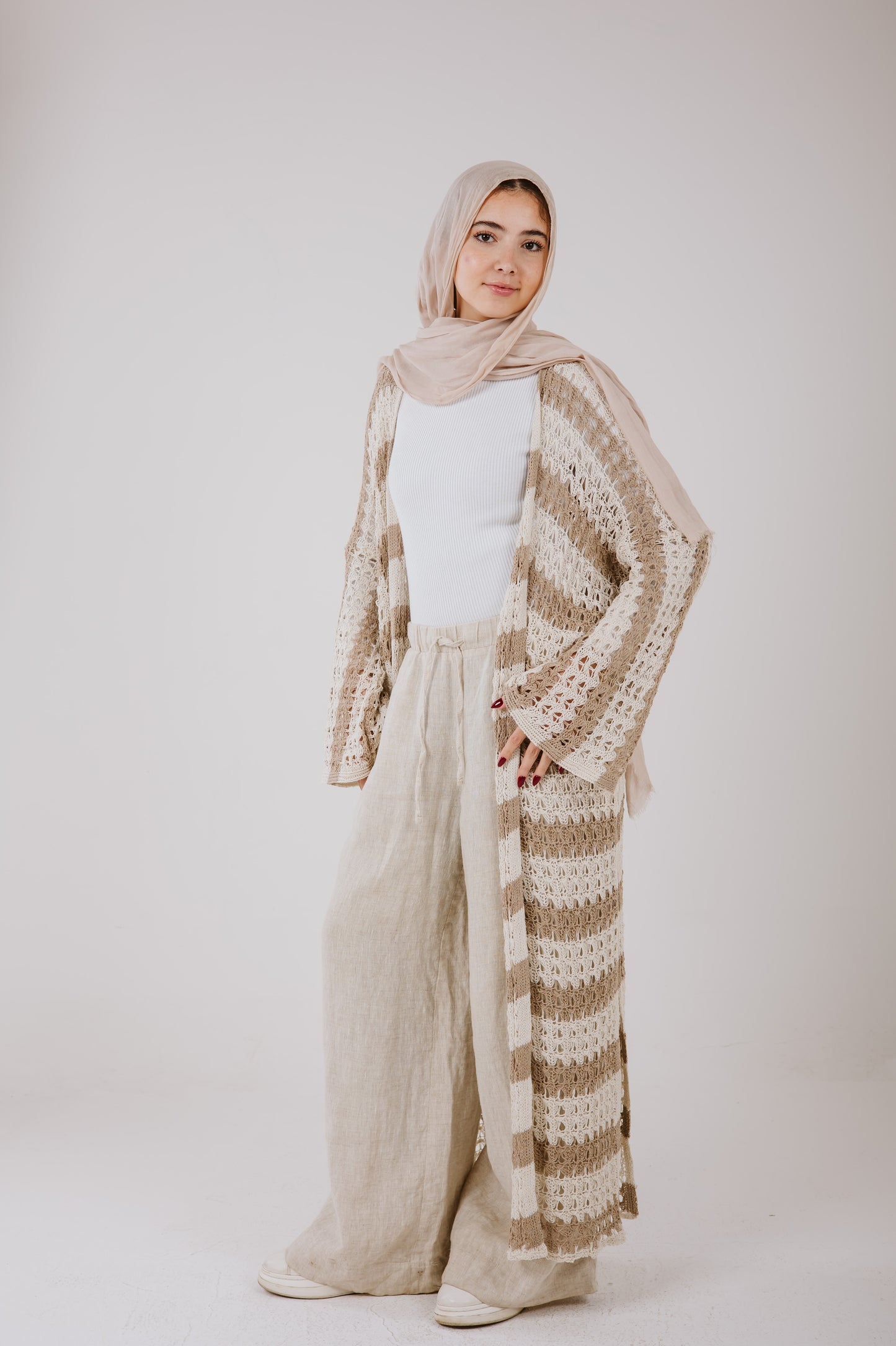 Horizon Striped Cardigan in Beige