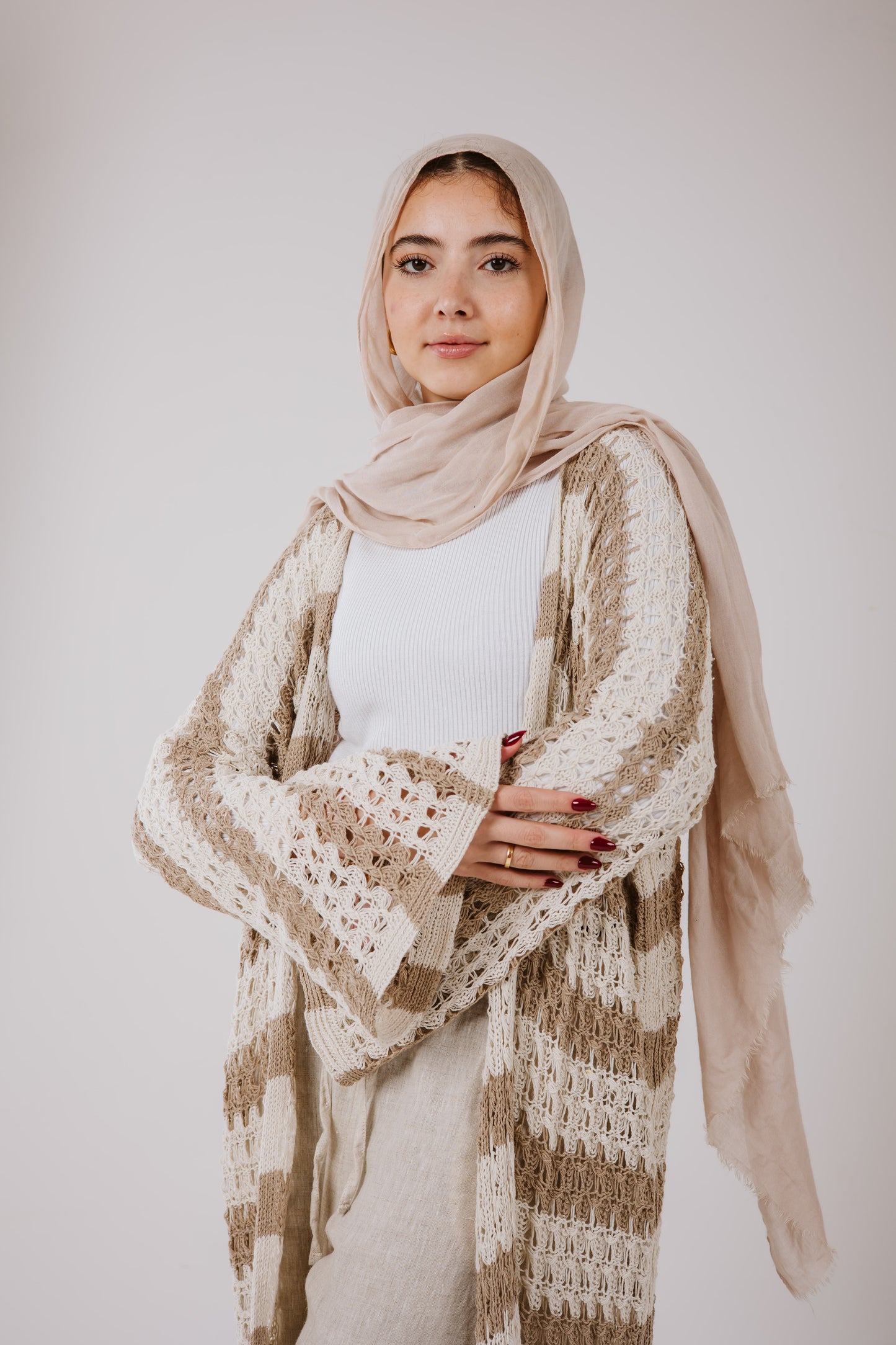 Horizon Striped Cardigan in Beige