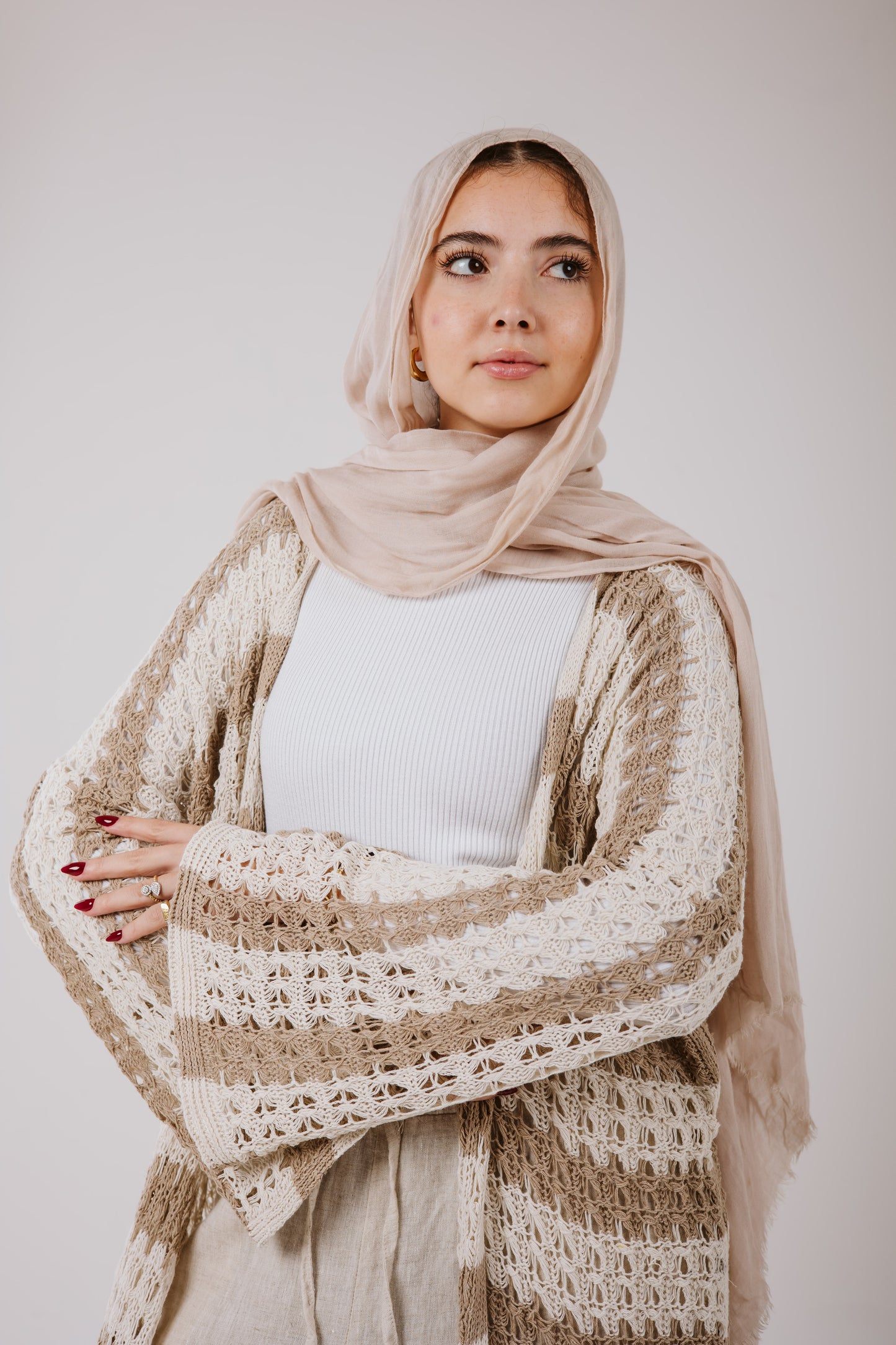 Horizon Striped Cardigan in Beige