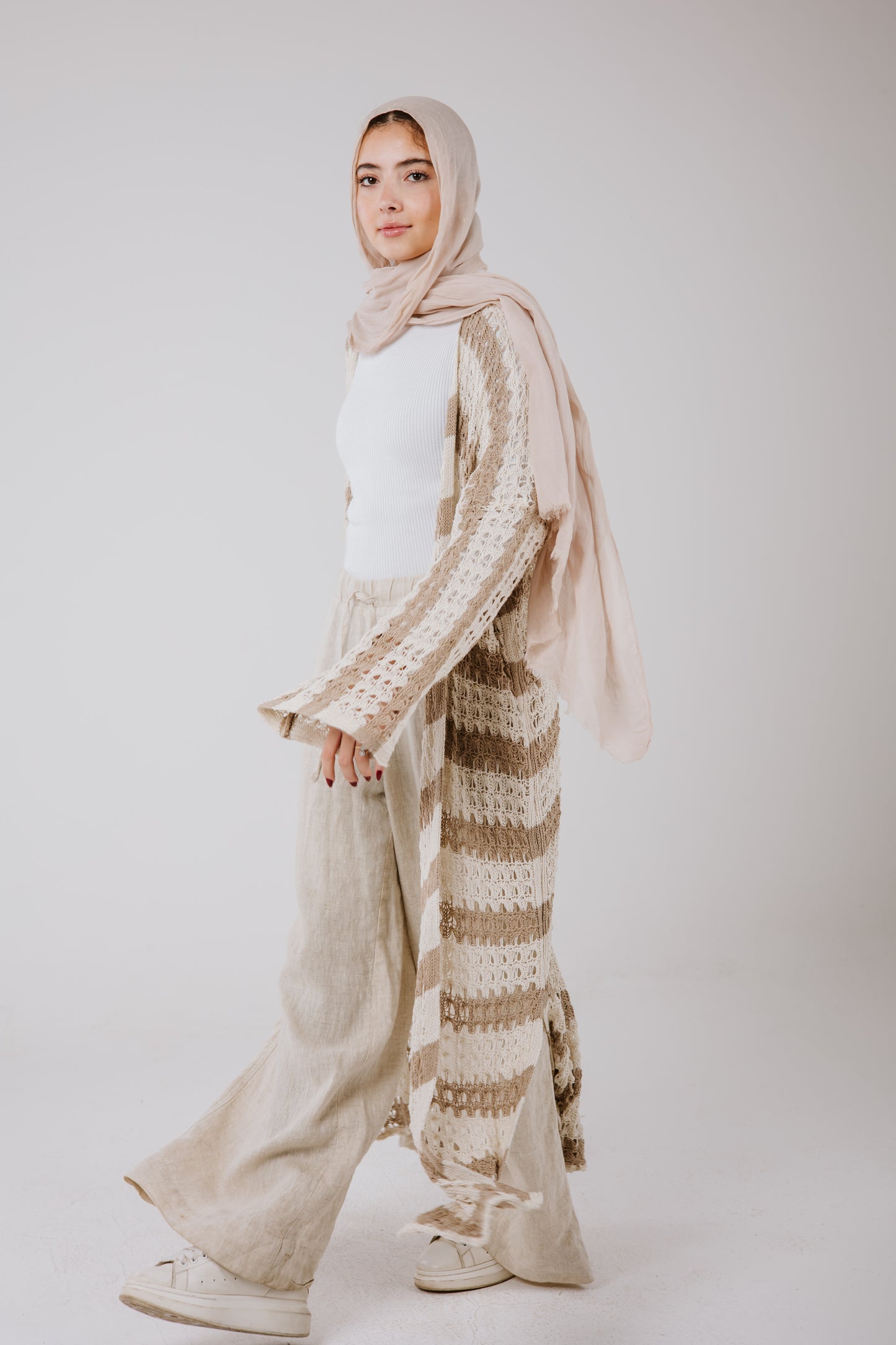 Horizon Striped Cardigan in Beige