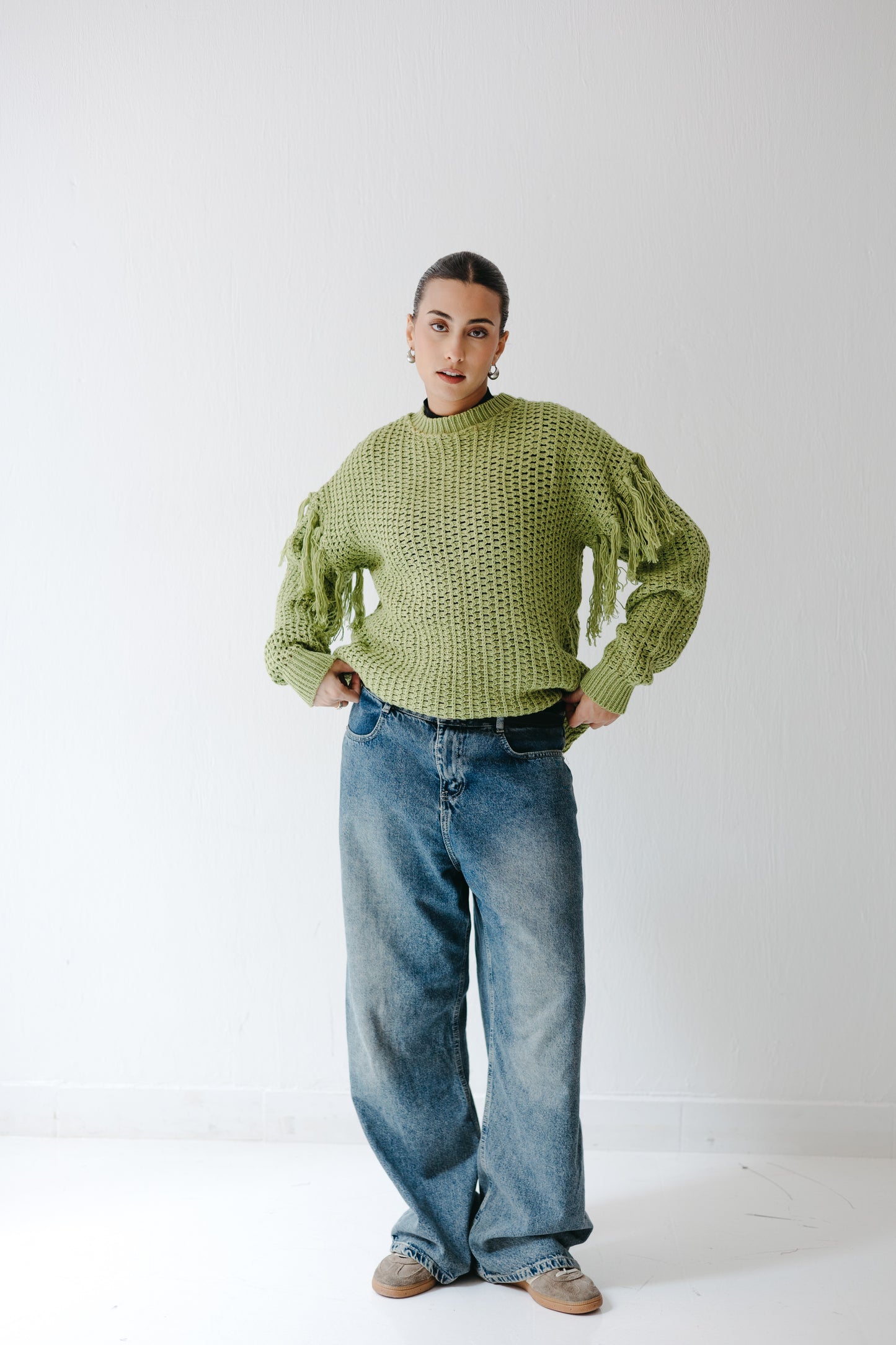 The Fringed Flow Knit in Pistachio