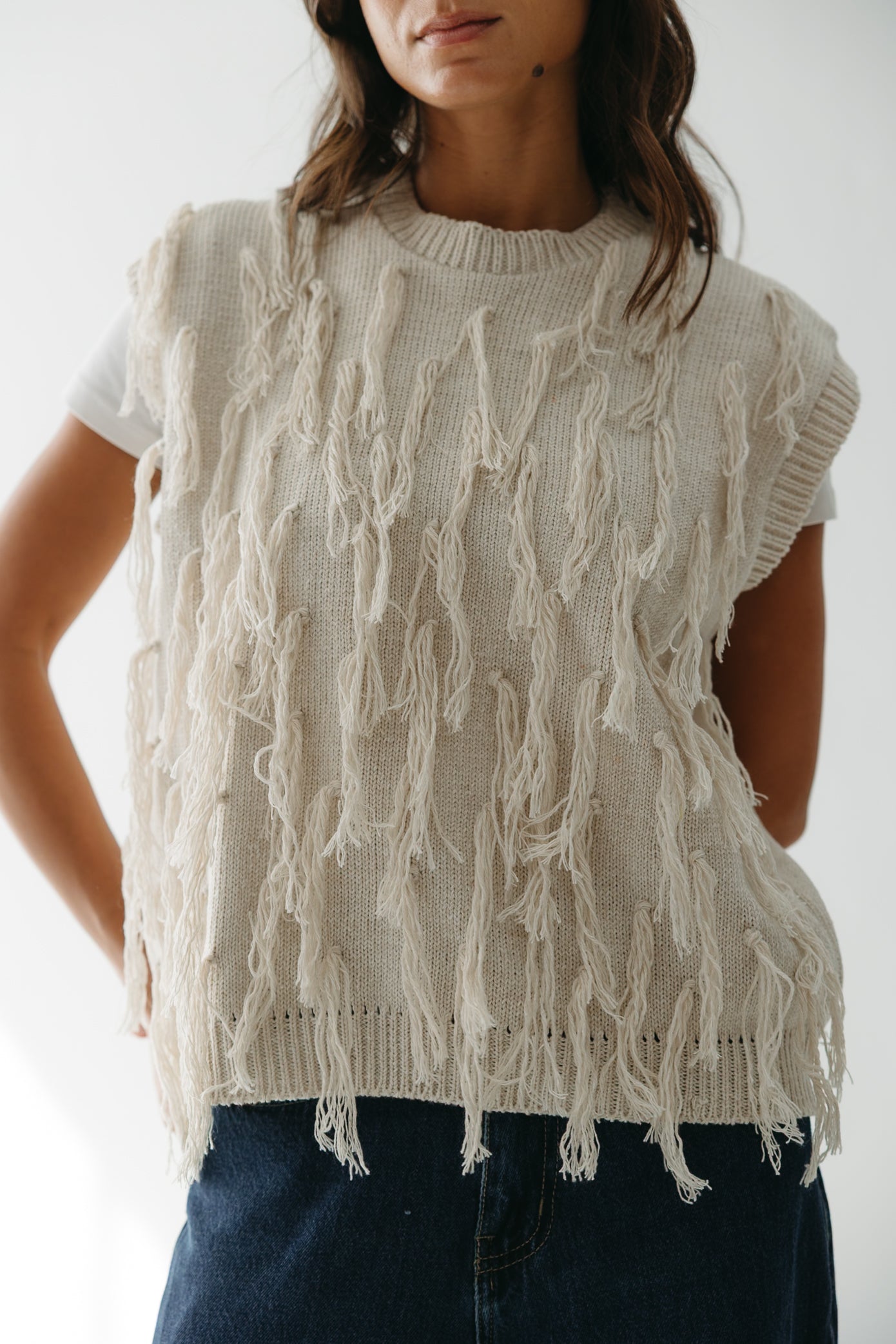 Fringed up Vest in Cream