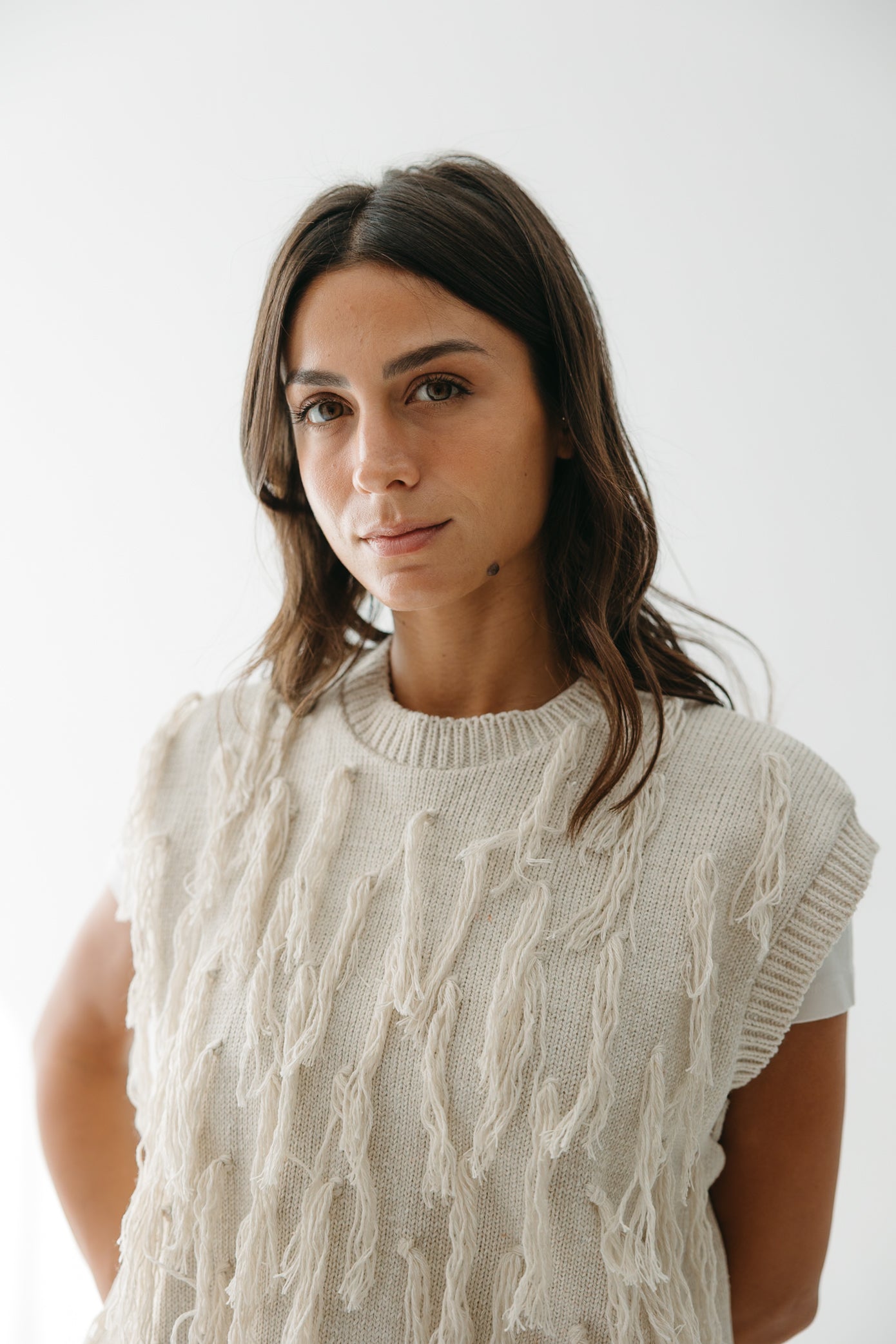 Fringed up Vest in Cream