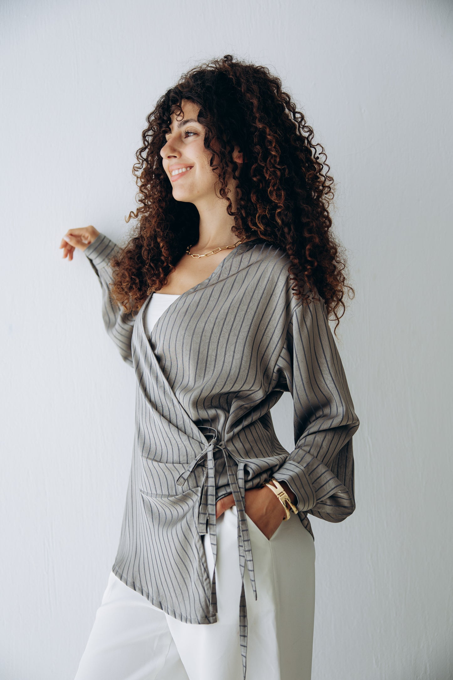 Glow Pleat Blouse in Stone