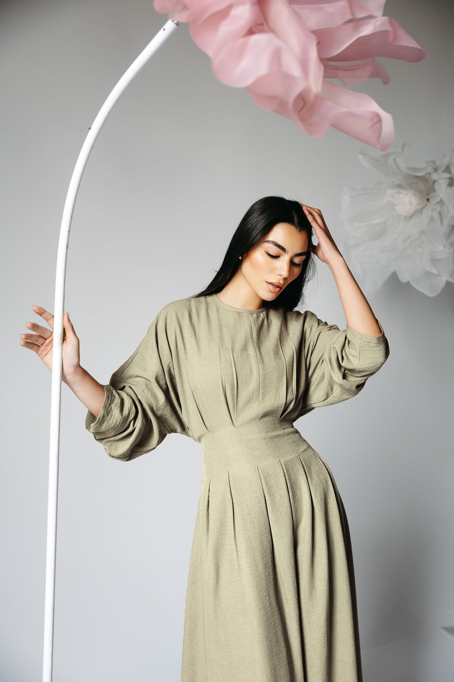 The Blossom Dress in Olive haze