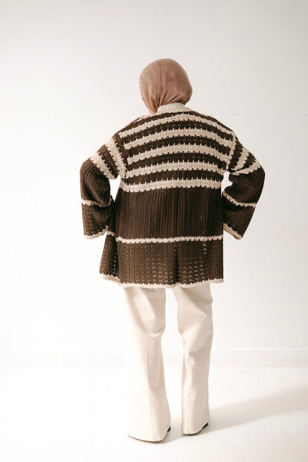 The Striped Knit Cardigan in Brown