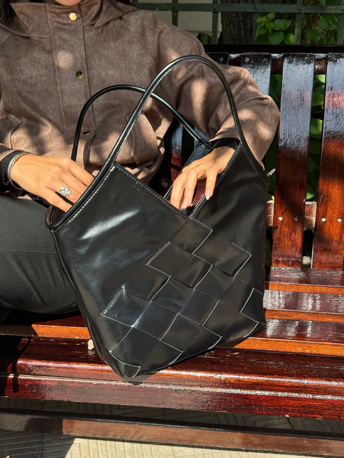 Braided Leather Bag in Black