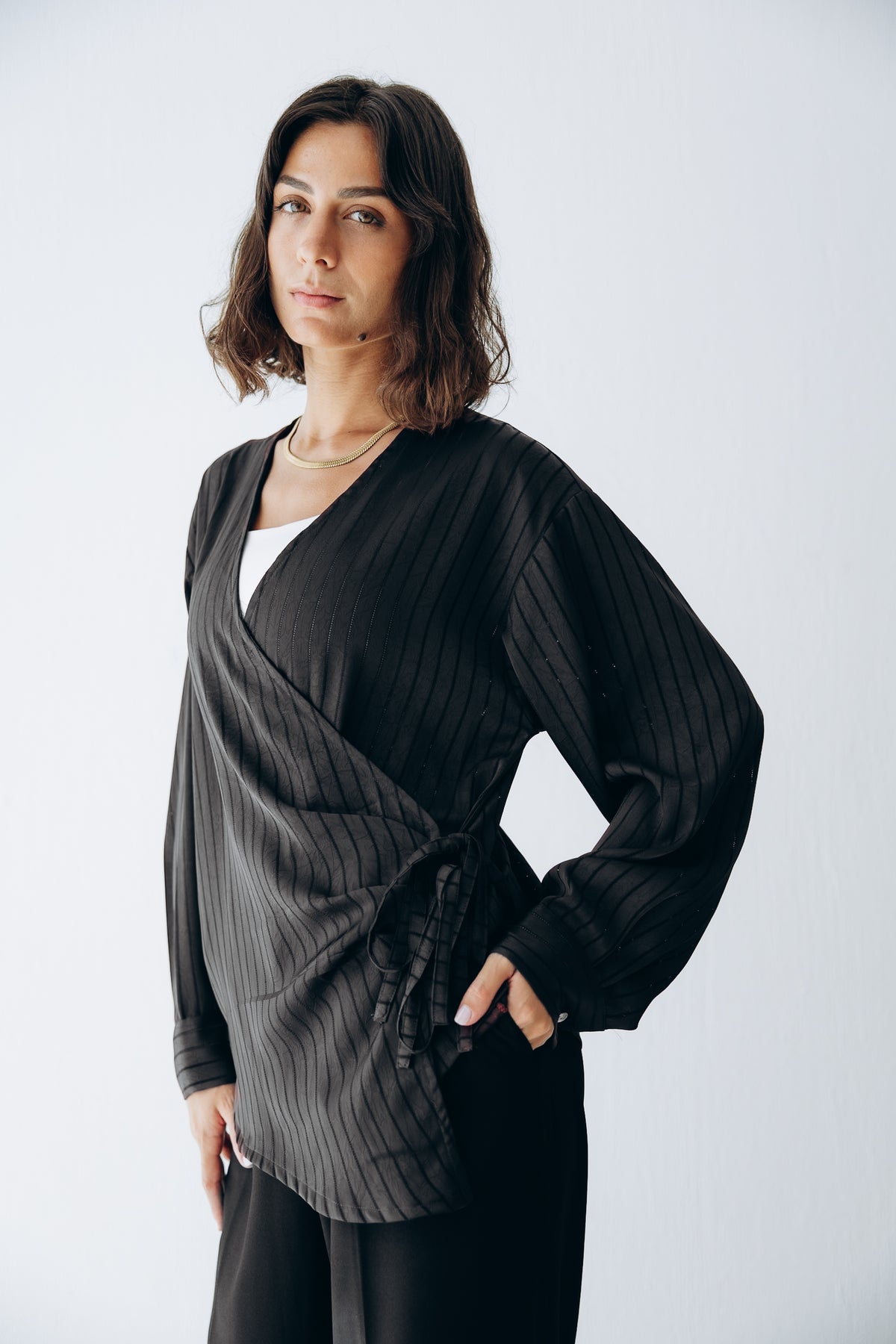 Glow Pleat Blouse in Black
