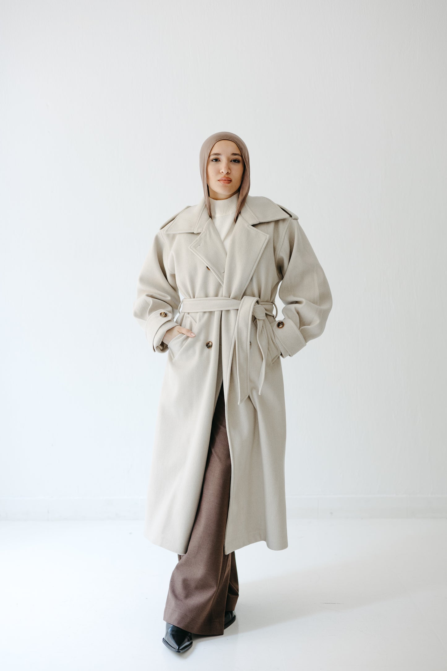 The Maison Coat in Almond beige