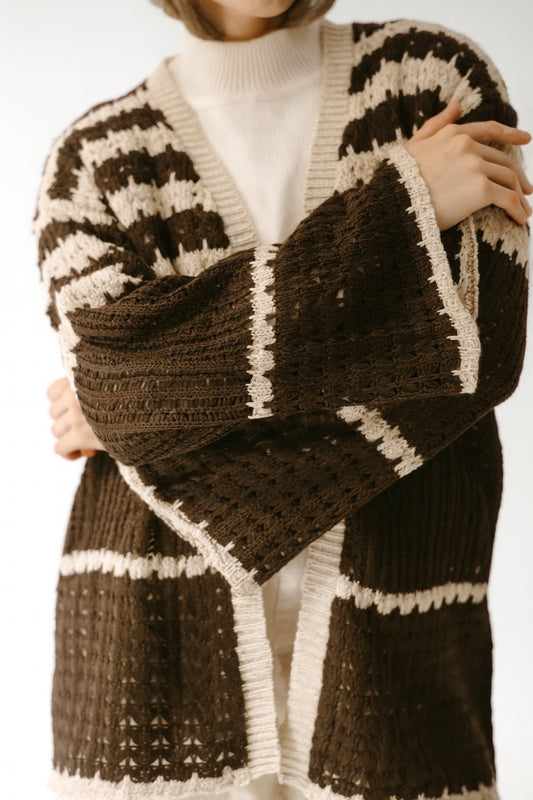 The Striped Knit Cardigan in Brown