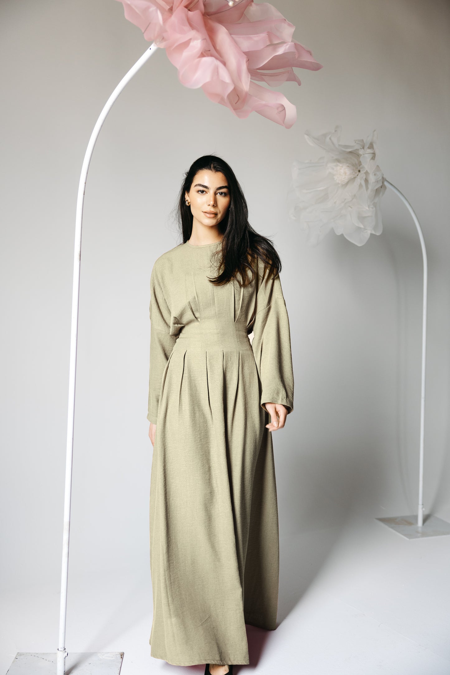 The Blossom Dress in Olive haze