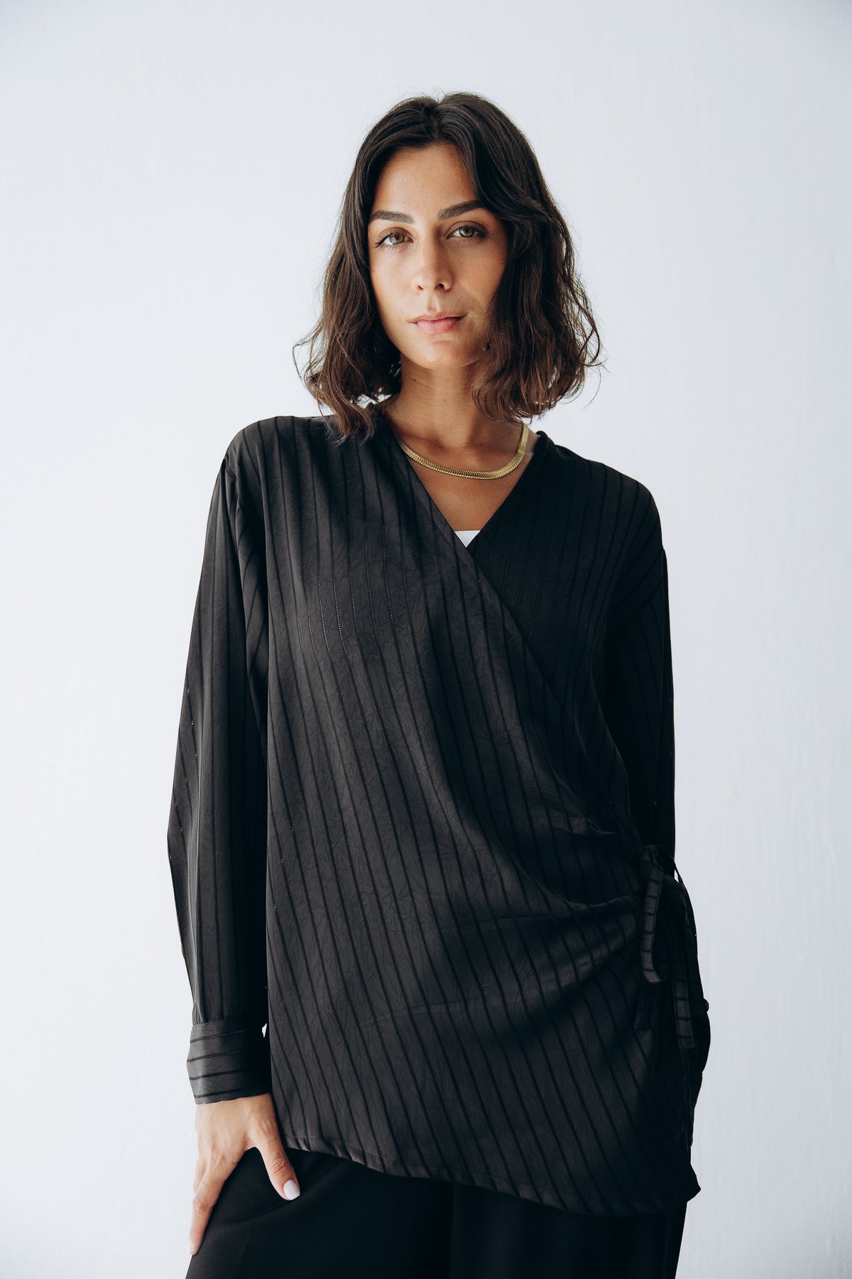 Glow Pleat Blouse in Black