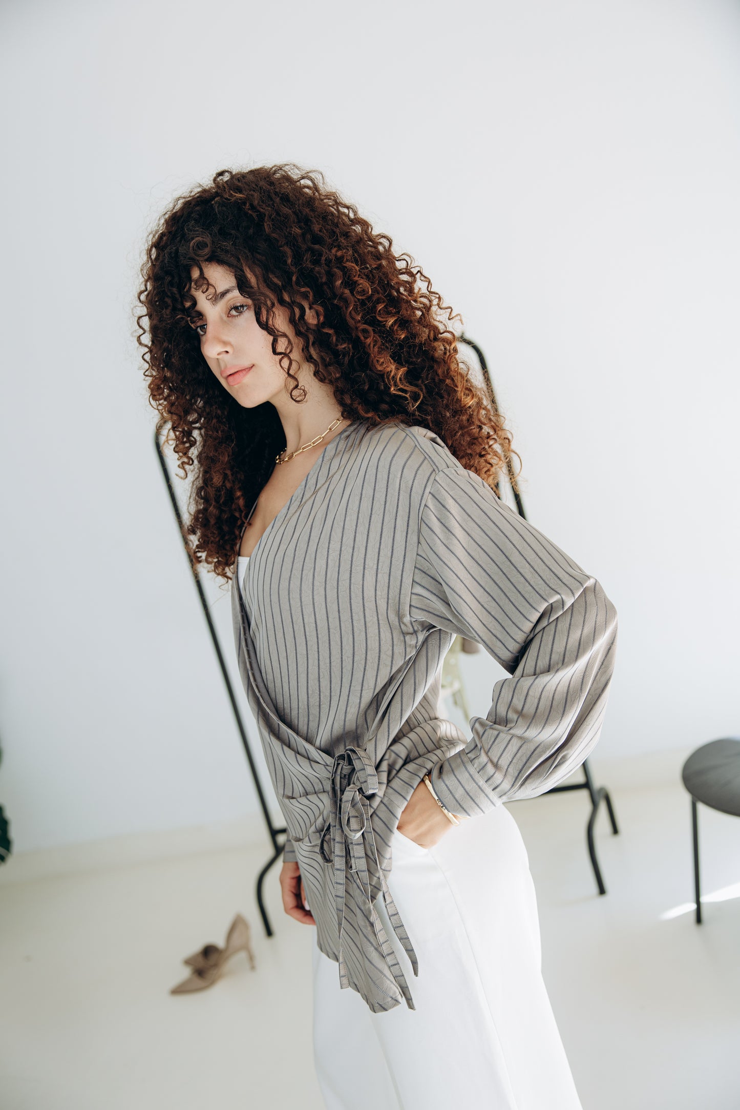 Glow Pleat Blouse in Stone