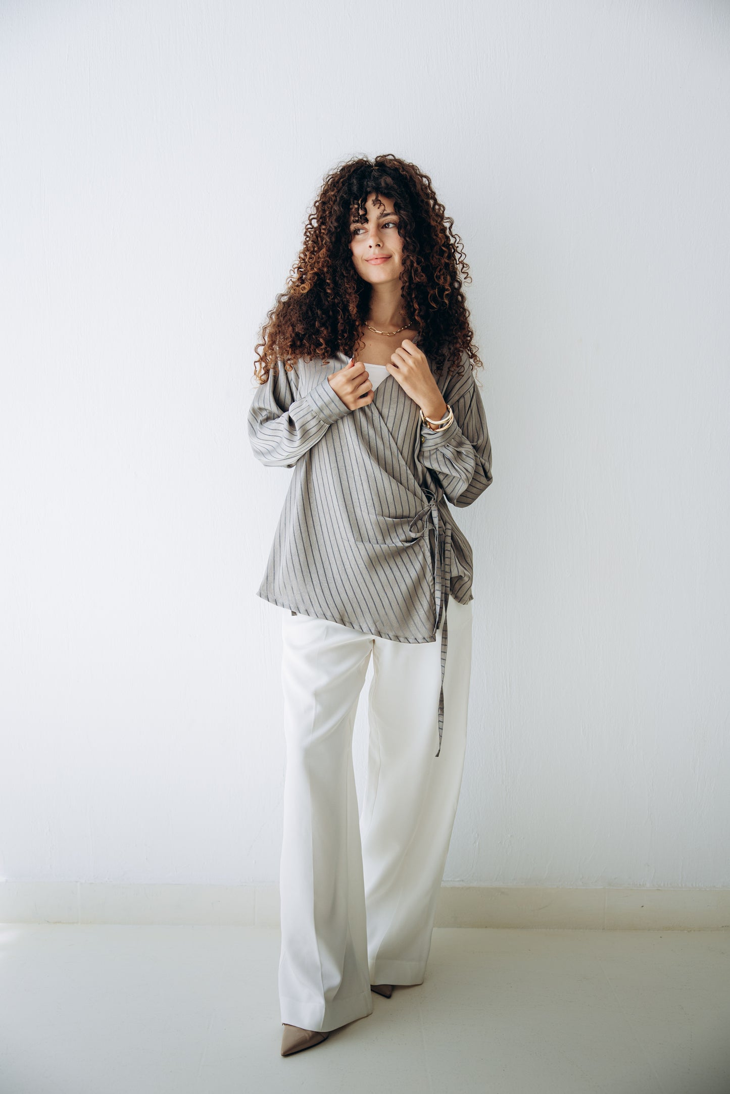 Glow Pleat Blouse in Stone