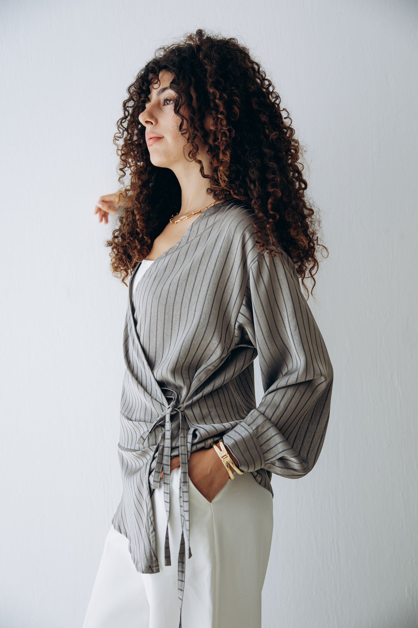 Glow Pleat Blouse in Stone