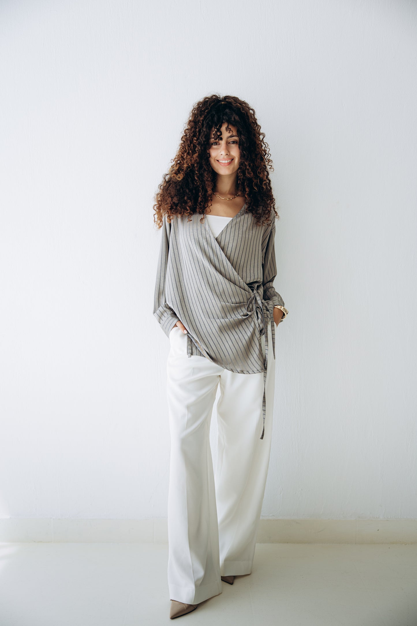 Glow Pleat Blouse in Stone