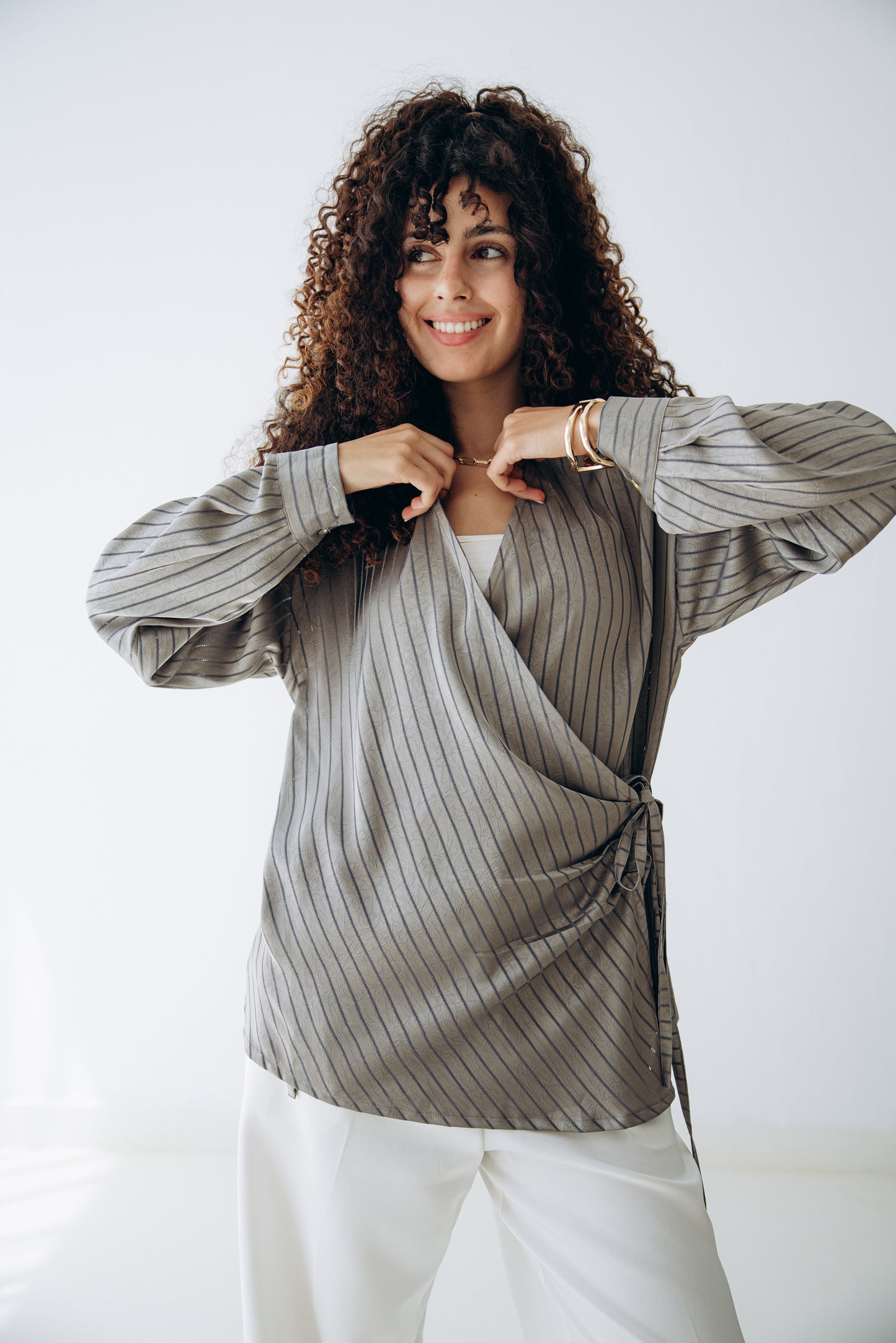 Glow Pleat Blouse in Stone