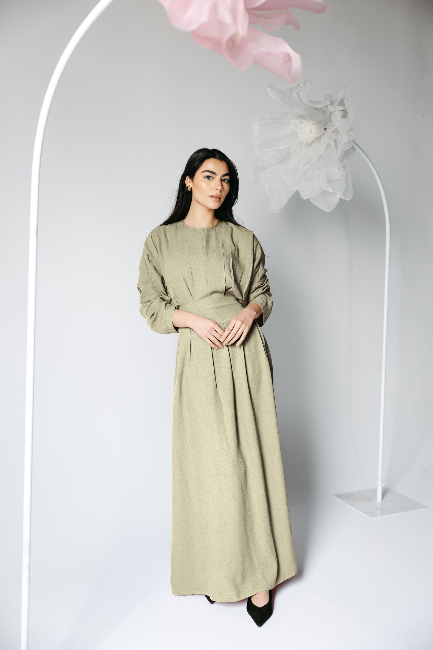 The Blossom Dress in Olive haze
