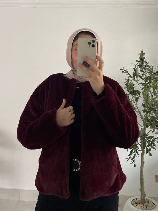 Maïa Fur Jacket in Burgundy