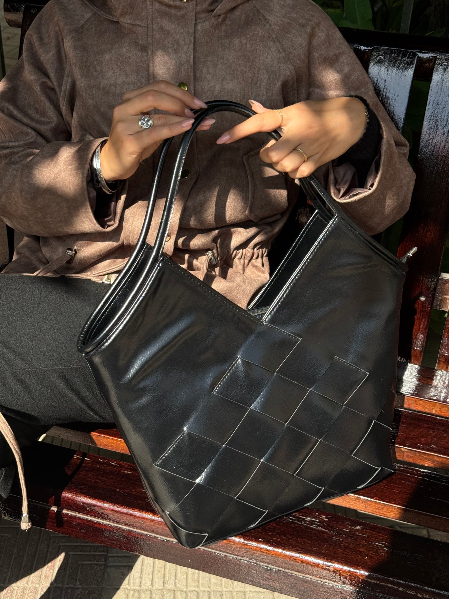 Braided Leather Bag in Black